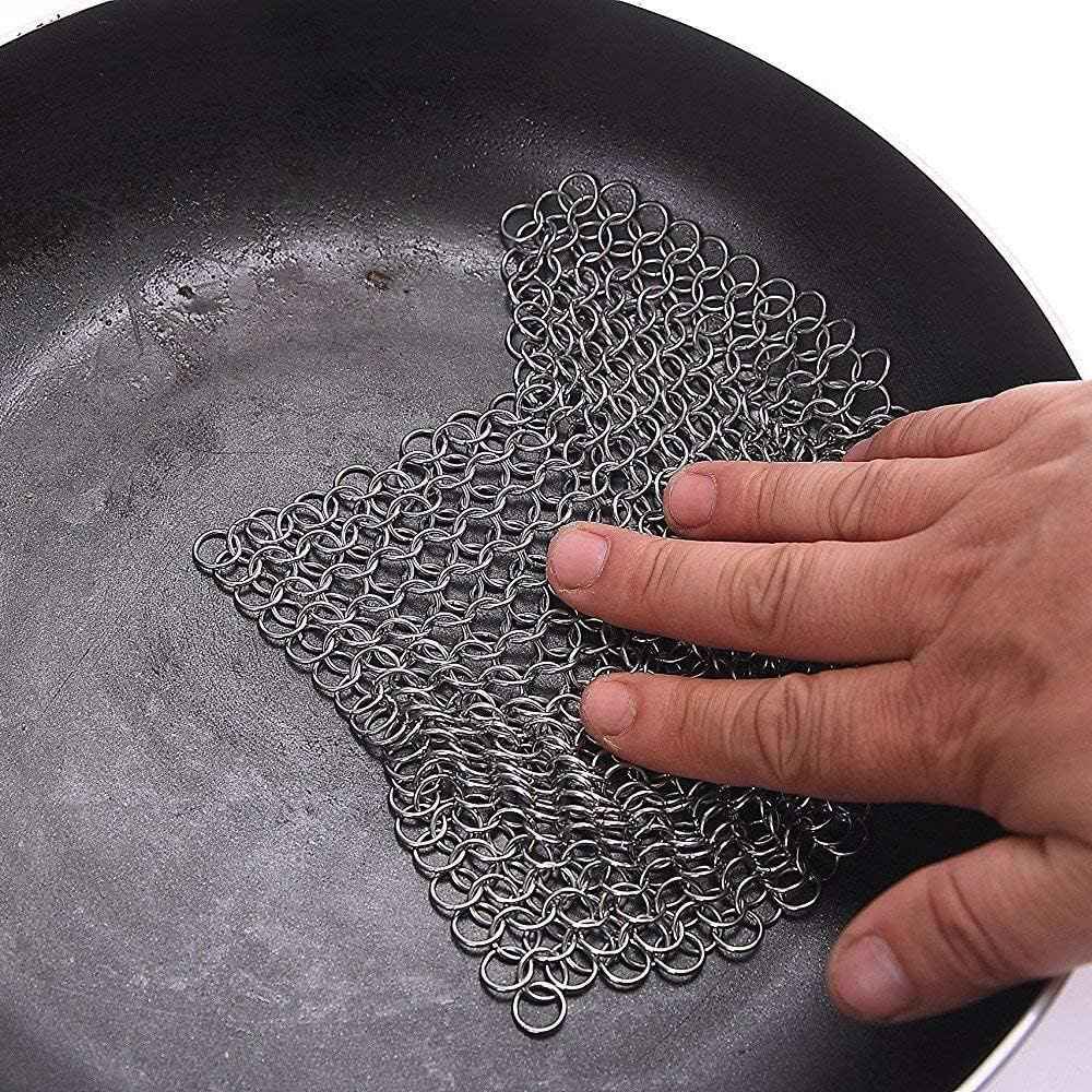 PIBC Cast Iron Cleaner 8"x6" 316L Stainless Steel Chainmail Scrubber for Griddle Skillet Dutch Oven Wok Stainless Steel Pot Cast Iron Pan