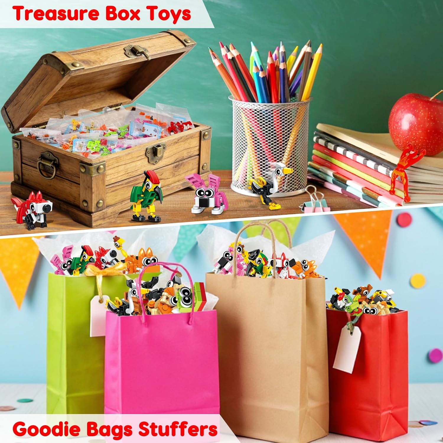 20PCS Mini Animal Building Blocks Party Favors for Kids 4-8 8-12 Goodie Treat Bag Stuffers Classroom Treasure Box Toys Carnival Prizes Bulk Pinata Fillers Birthday Trinket Back to School Student Gifts
