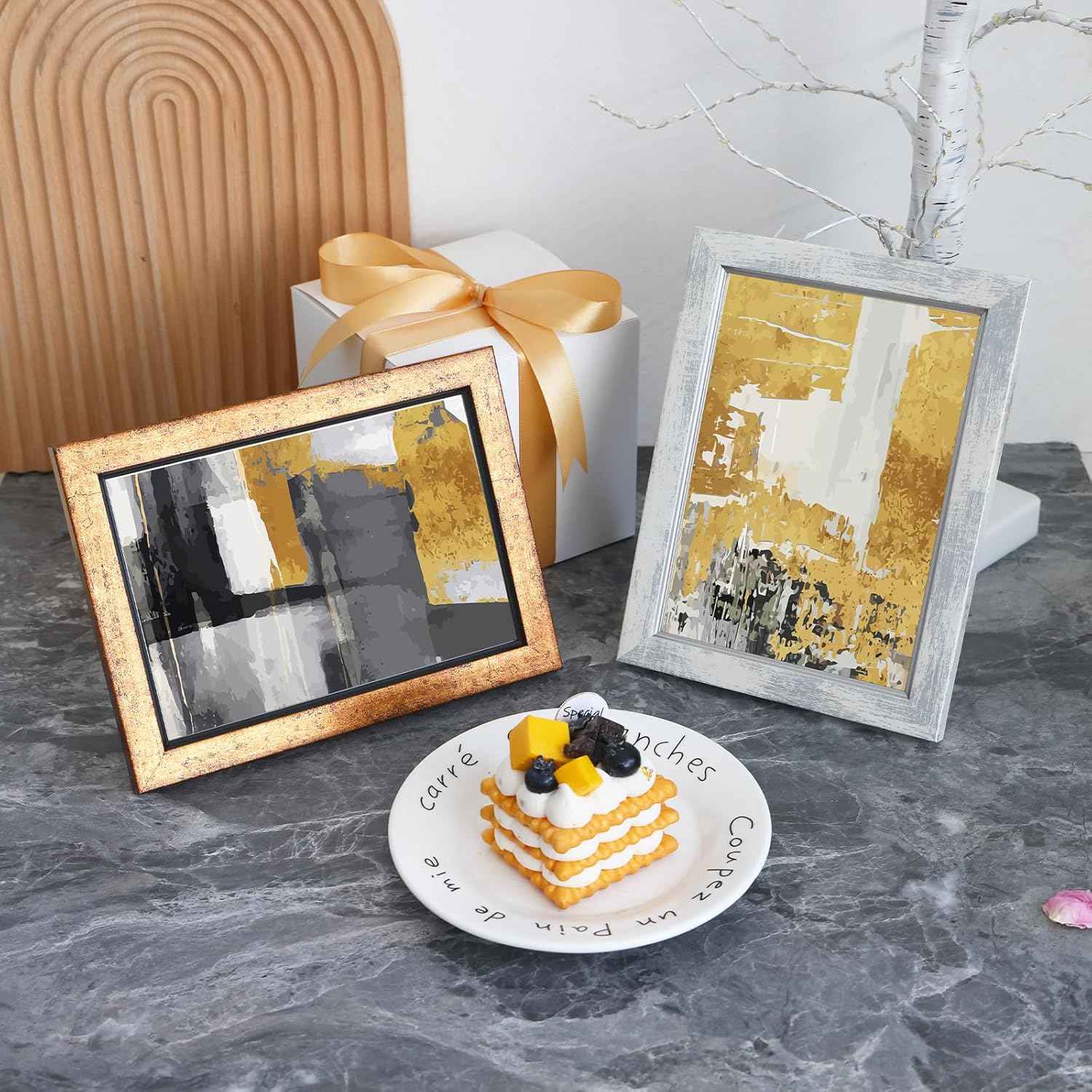 Fixwal 5x7 Picture Frame Set of 5, Vintage Photo Frame, Rustic Retro Picture Frame with Tempered Glass, Decorative Art on Walls and Tabletop Placement
