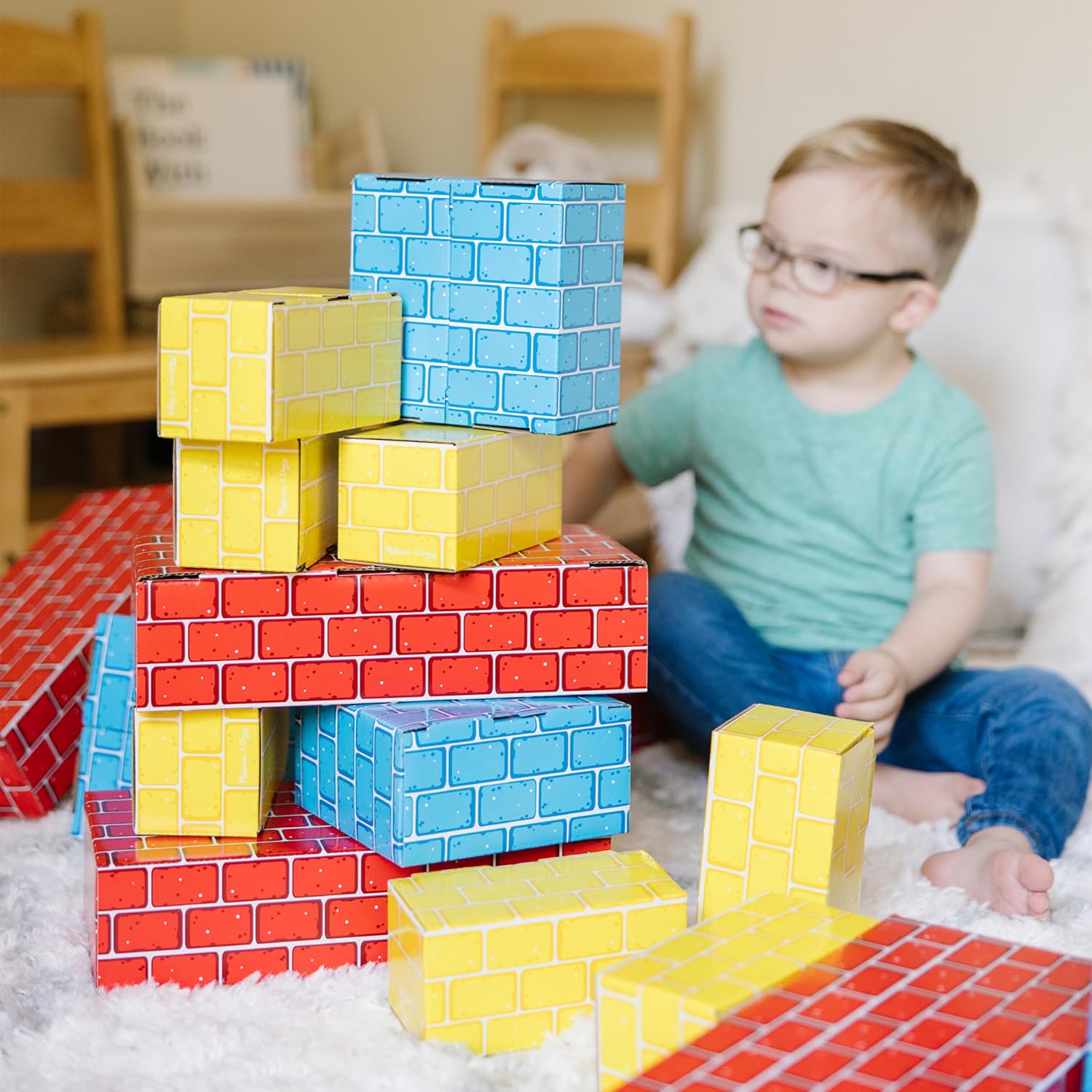 Melissa & Doug Jumbo Cardboard Blocks Building Set (40 pc) - Lightweight Building Toys and Montessori Toys for Toddlers and Preschool Learning Activities