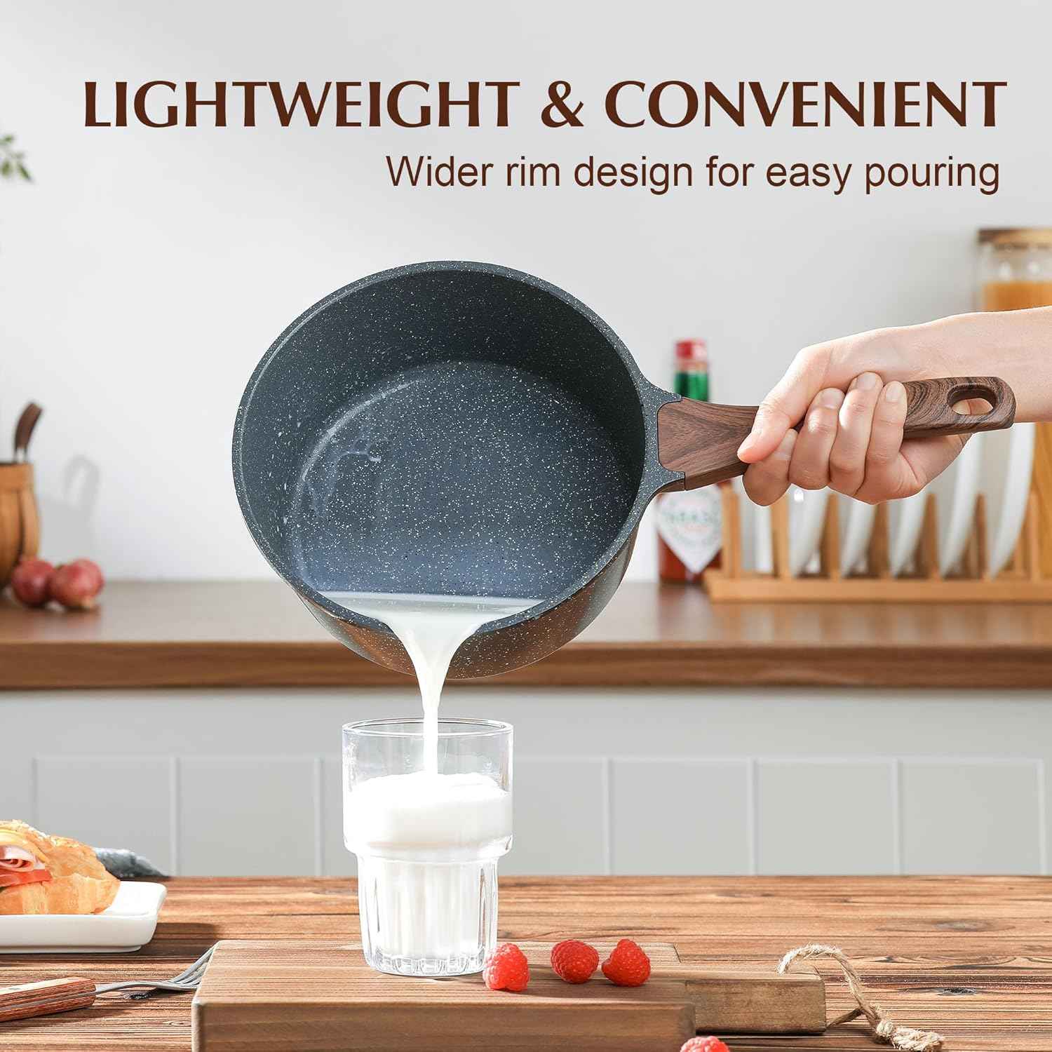 SENSARTE Nonstick Saucepan with Lid, 1.5 Quarts Small Pot with Swiss Granite Coating, Stay-cool Handle, Multipurpose Handy Sauce Pot Small Kitchen Cooking Pot, Induction Comptable, PFOA Free