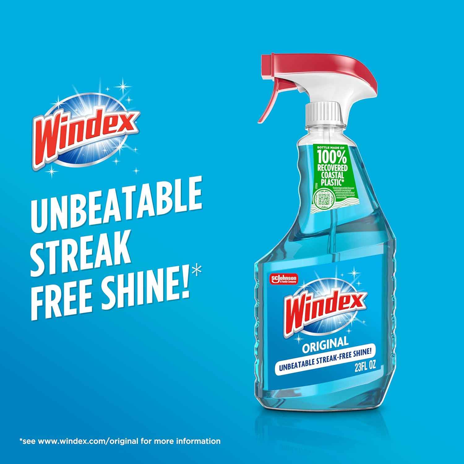 Windex Glass and Window Cleaner Spray Bottle, Packaging Designed to Prevent Leakage and Breaking, Surface Cleaning Spray, Original Blue Scent, 23 Fl Oz