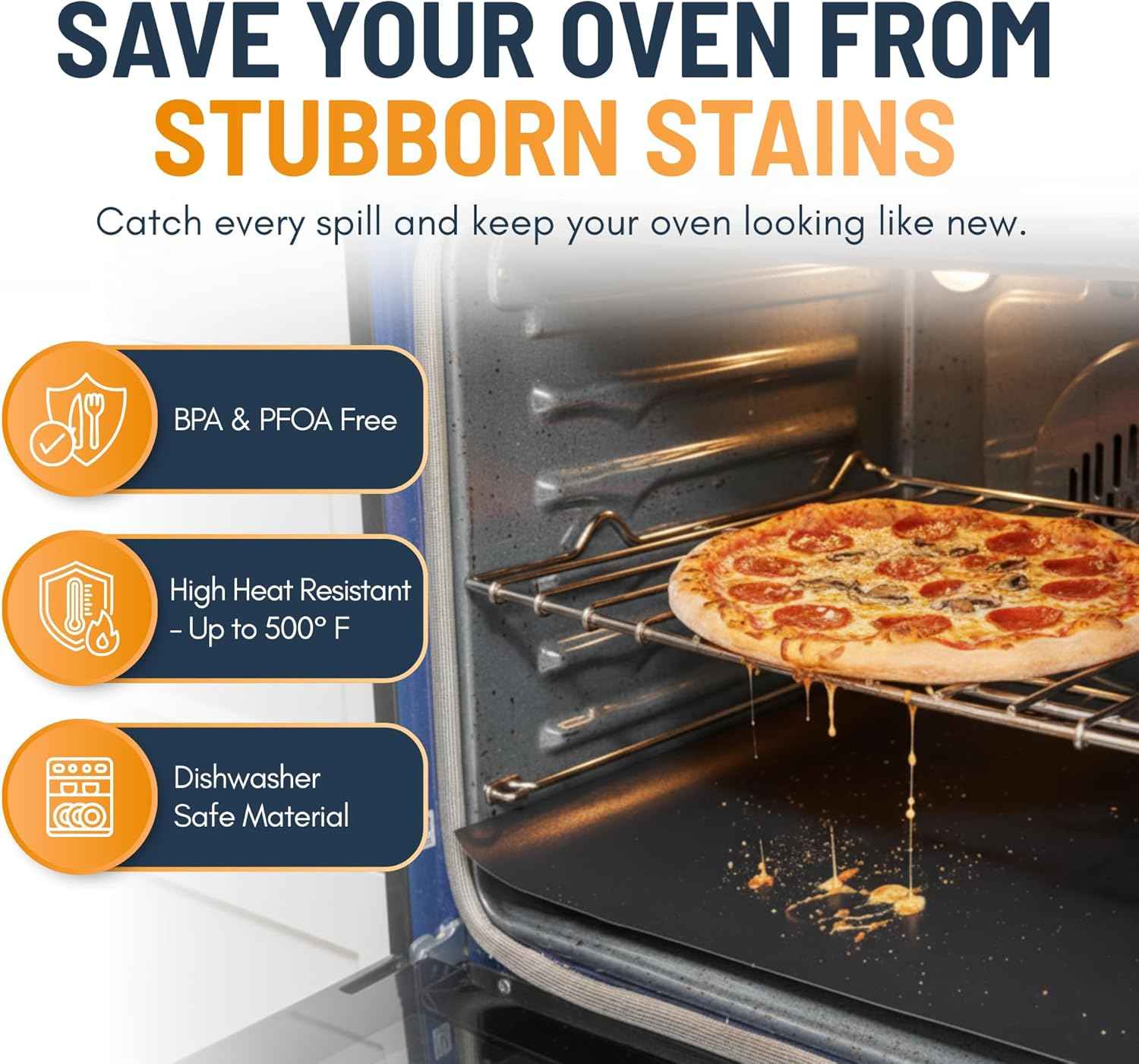 Oven Liners for Bottom of Oven - 2 Pack Large Heavy Duty Mats, 17”x25” Non-Stick Reusable Liner for Electric, Gas, Toaster Ovens, Grills - BPA & PFOA Free Kitchen Accessory to Keep Oven Clean (Black)