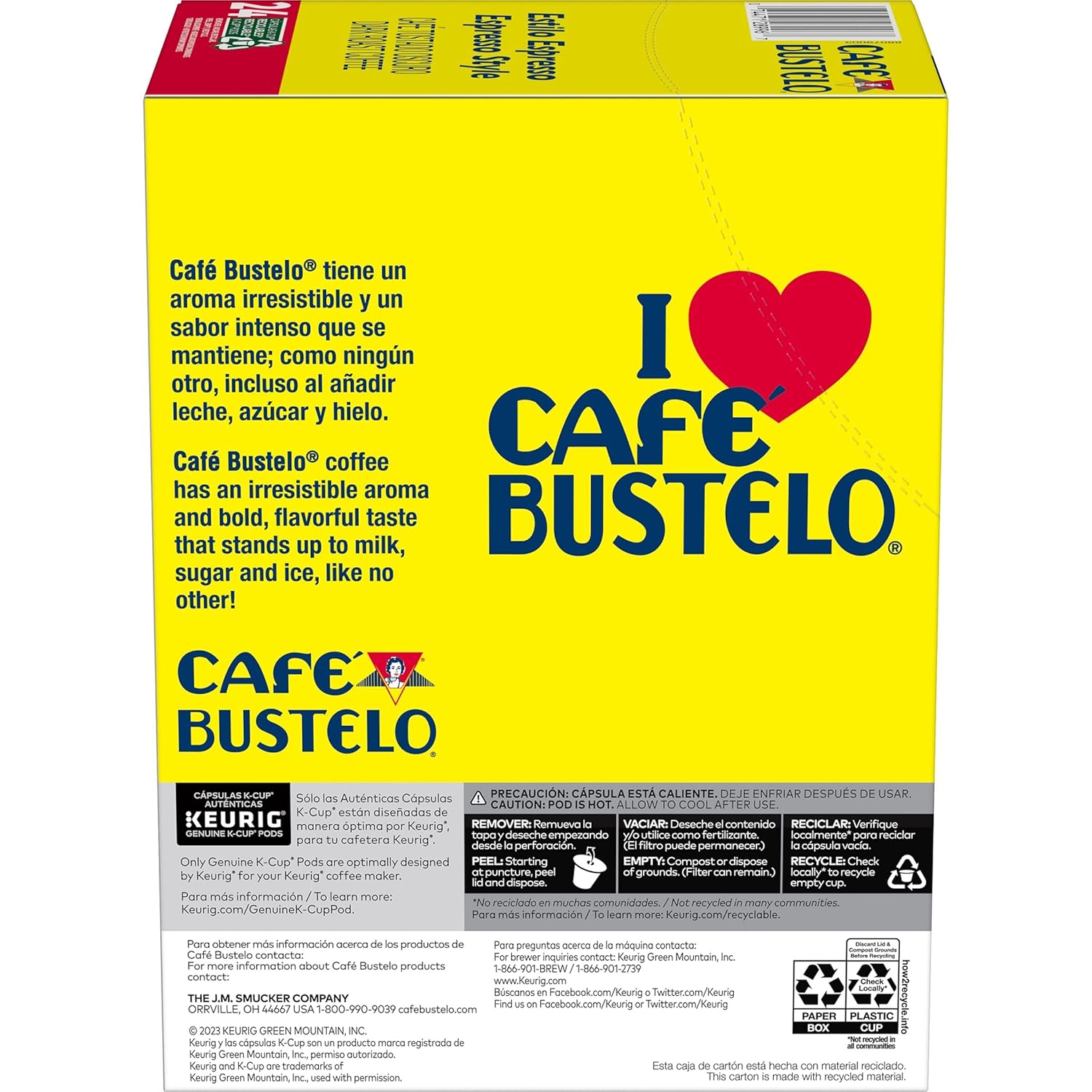 cafe bustelo espresso style dark roast coffee 96 keurig k-cup pods, 4 x 24-count boxes