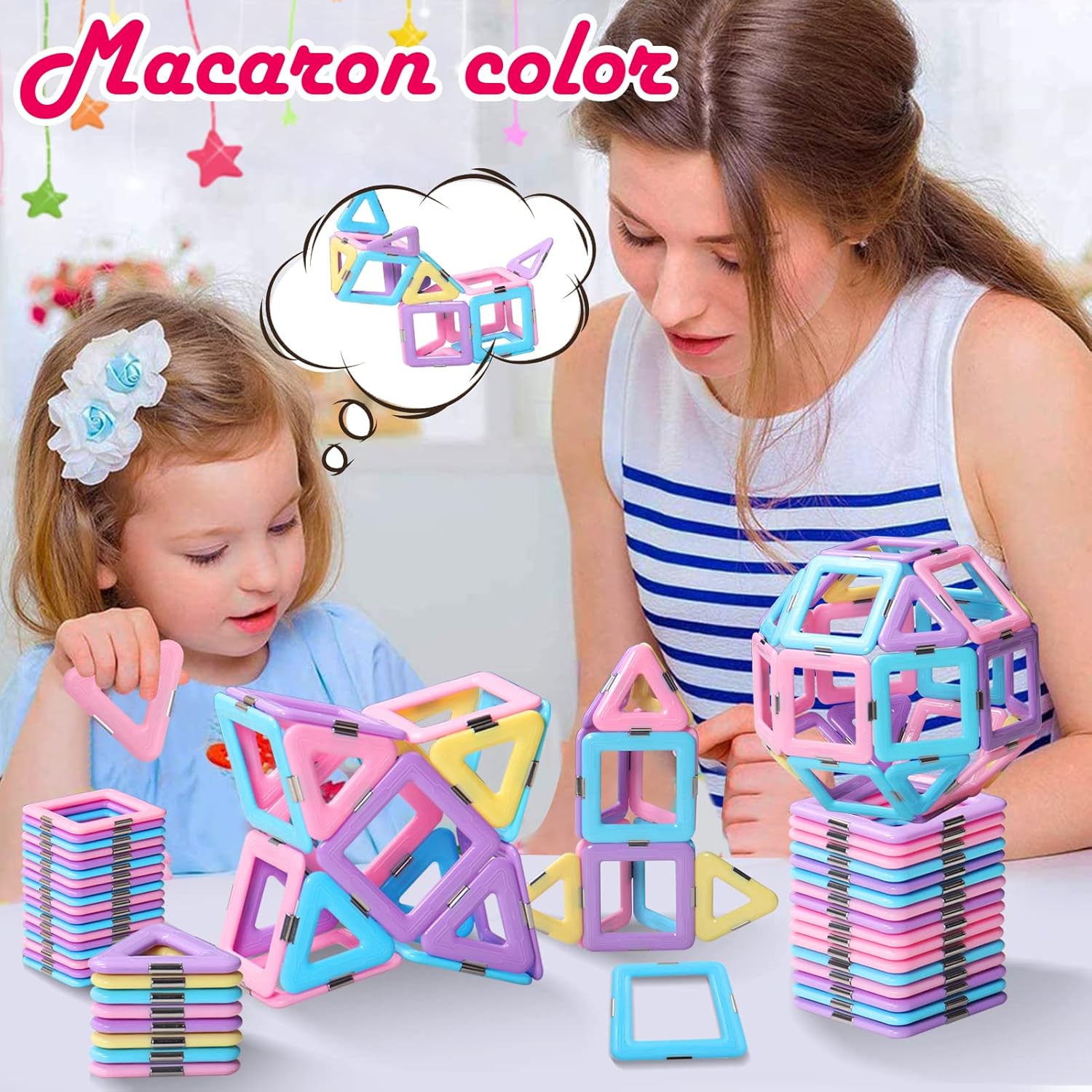 Tolnetr Magnetic Tiles Toys for 3 4 5 6 7 8+ Year Old Boys Girls Upgrade Macaron Castle Blocks Building Set for Toddlers STEM Creativity/Educational Toys for Kids Age 3-6 Christmas Birthday Gifts