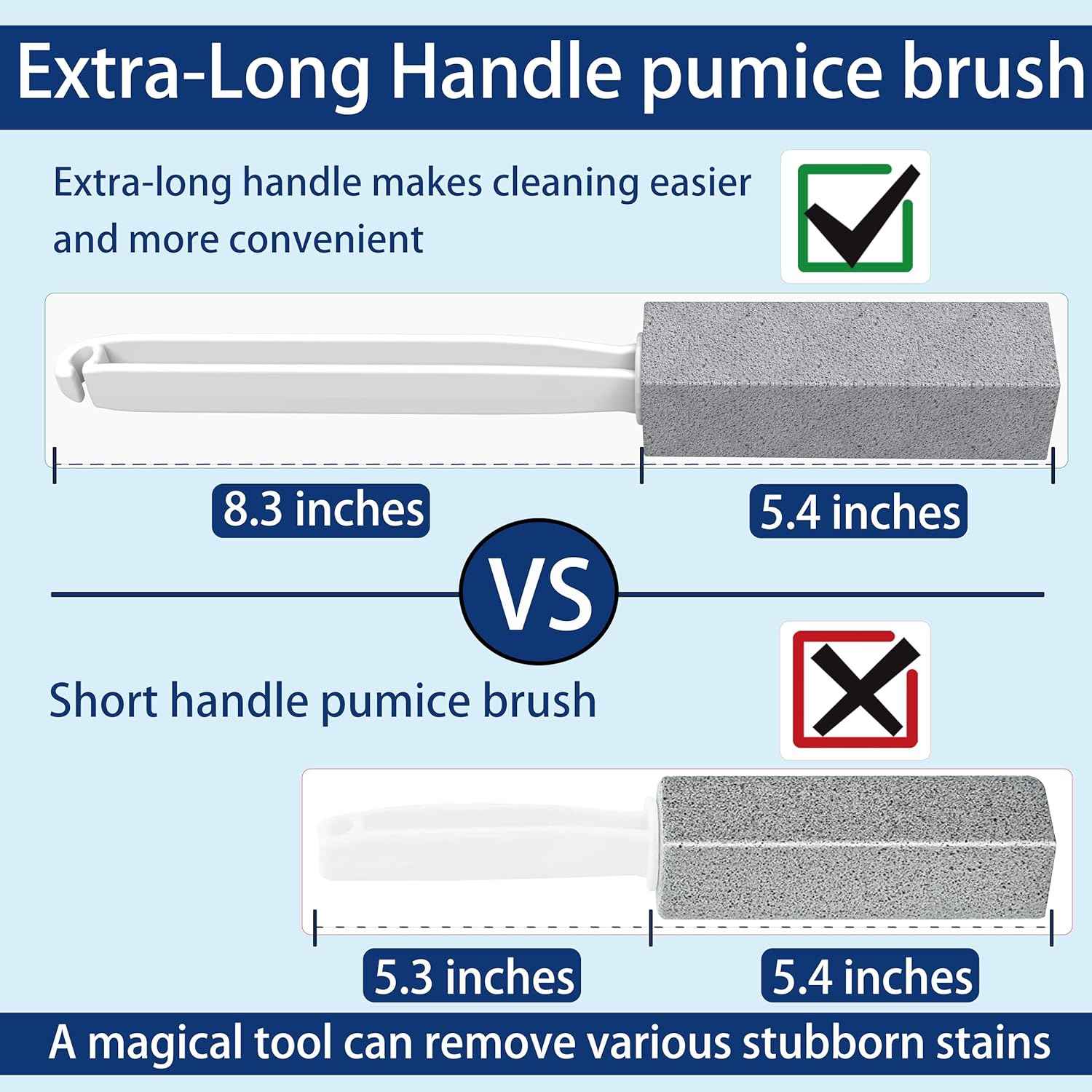 2 Pack Pumice Stone for Toilet Cleaning, Extra Long Handle for Removing Bowl Ring, Pool, Bathroom, Toilet Brush