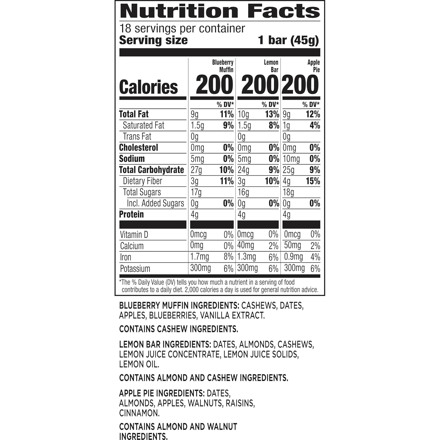 larabar fruit & nut bars 18 count variety pack, blueberry muffin lemon apple pie, vegan gluten free dairy free