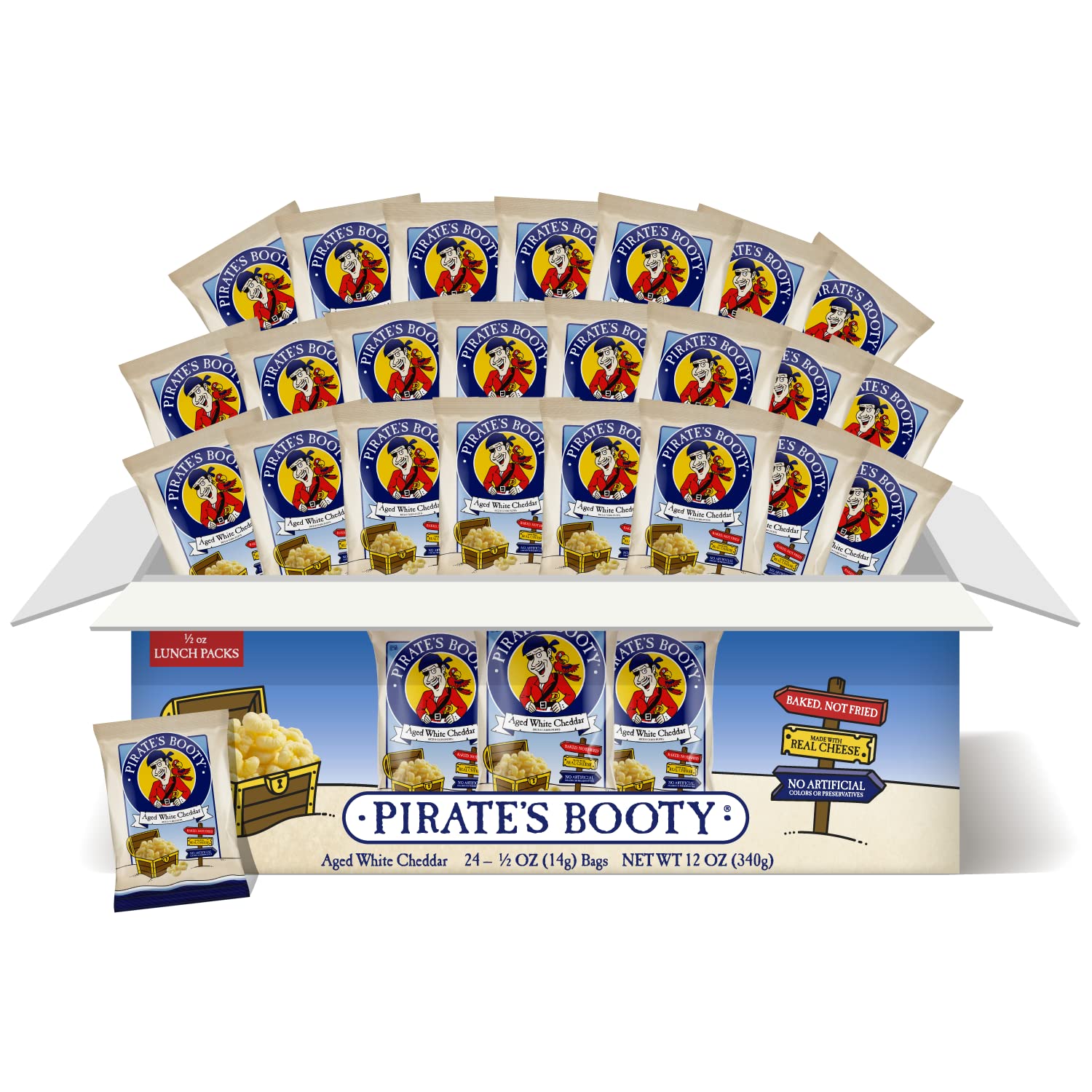 Pirate's Booty Aged White Cheddar Cheese Puffs, Gluten-Free, Kids Snacks, 0.5oz, 24ct, Baked, No Artificial Colors