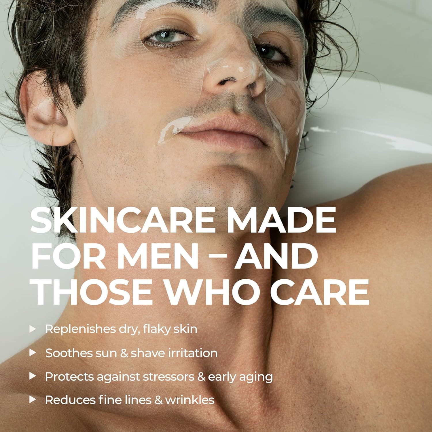 HommeFace men's 5ct hydrogel facial mask set with hyaluronic acid and peptides for hydrating and anti-aging skincare