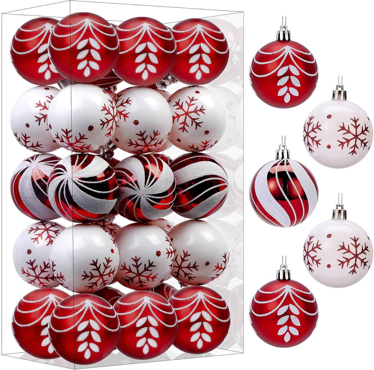 SHareconn 30ct 2.36 Inch Christmas Tree Balls Ornaments, Colored Shatterproof Plastic Decorative Baubles Decorations for Xmas Tree Decor Holiday Party Wedding Decoration (Red & Gold, 60mm)