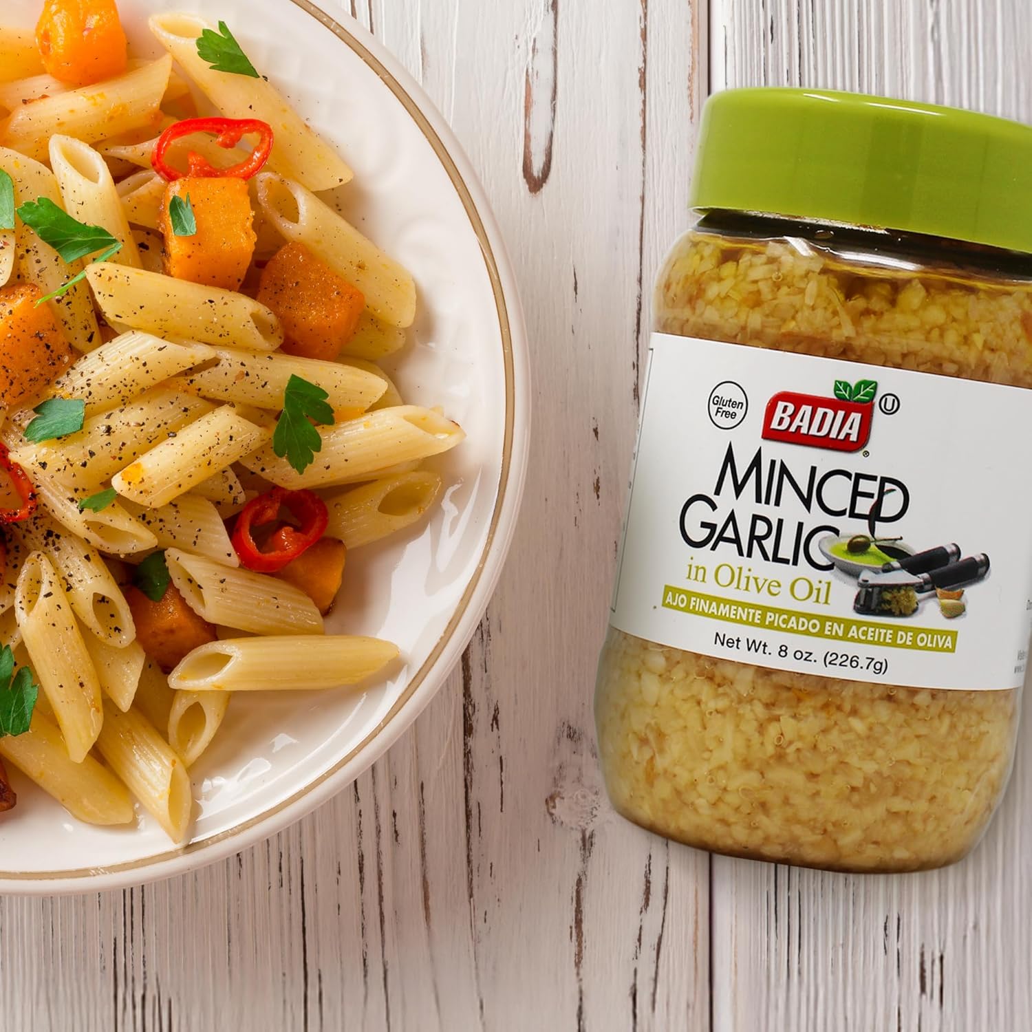 Badia Minced Garlic, 8 oz, premium quality, great for cooking, 100% natural, non-GMO, vegetarian, gluten-free
