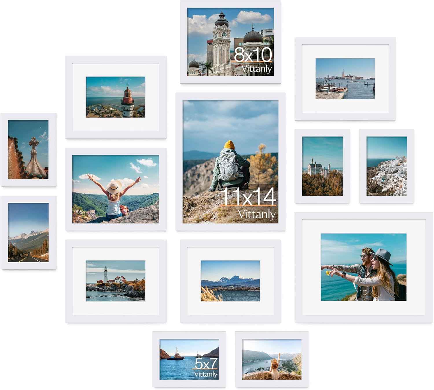 Vittanly 10 Pack Picture Frames Collage Wall Decor, Gallery Wall Frame Set for Wall or Tabletop Display, Engineered Wood and Shatter-resistant Plexiglass, Multi Sizes with 8x10, 5x7, 4x6 Frames, Black