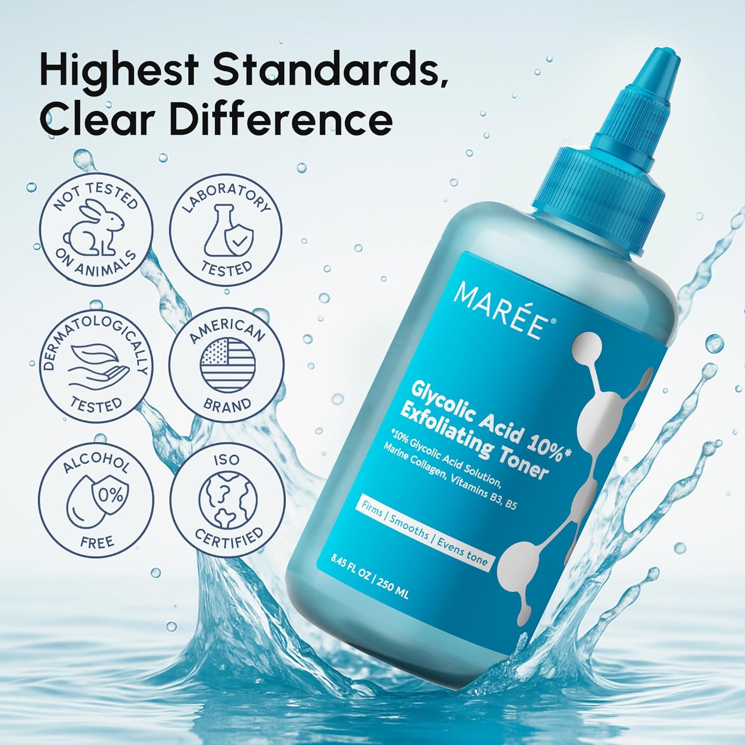 maree glycolic acid toner 10% exfoliating skin brightener for face dark spots acne scars