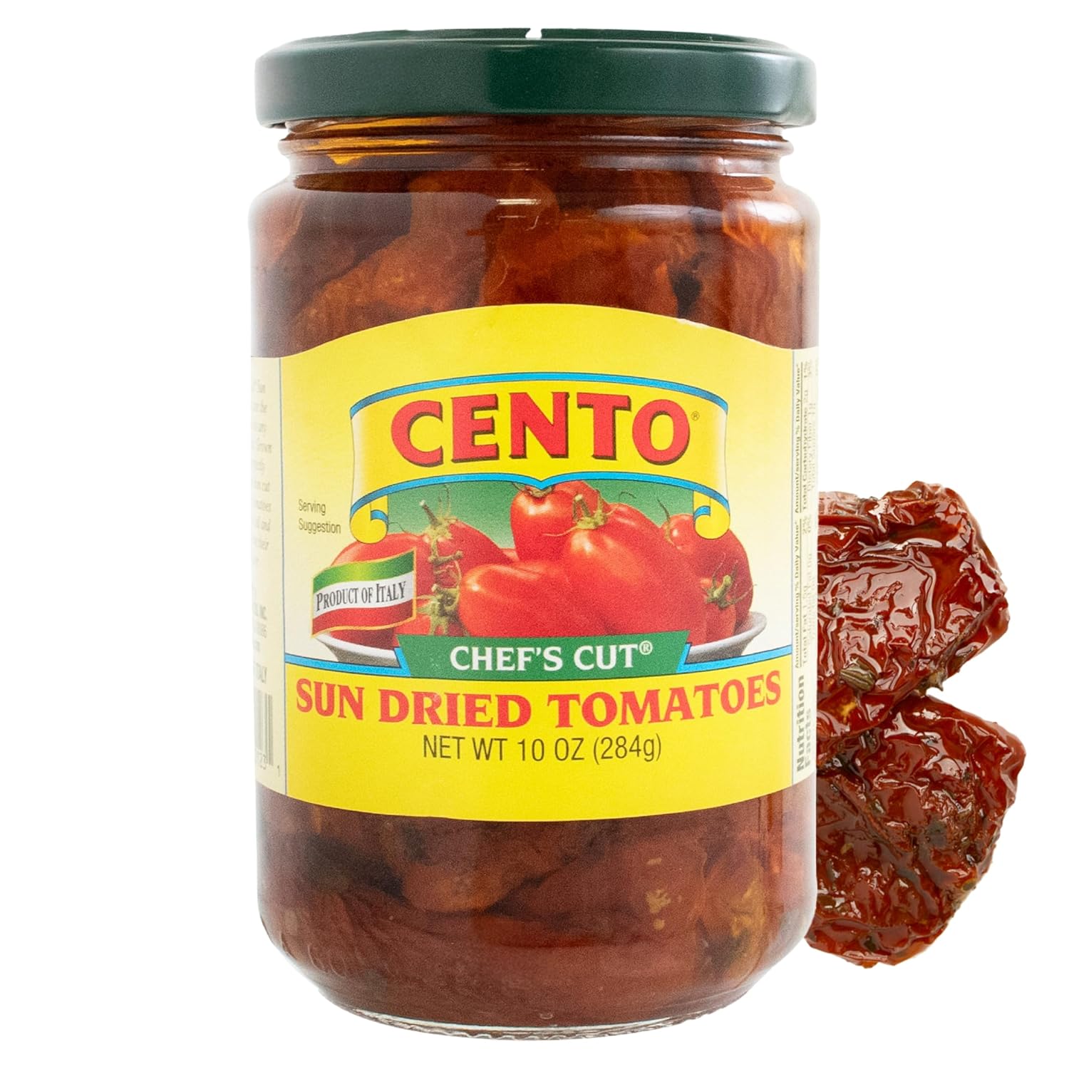 cento chefs sun dried tomatoes in oil & spices, gluten-free, non-gmo, low sodium italian tomatoes, 10 ounce jar