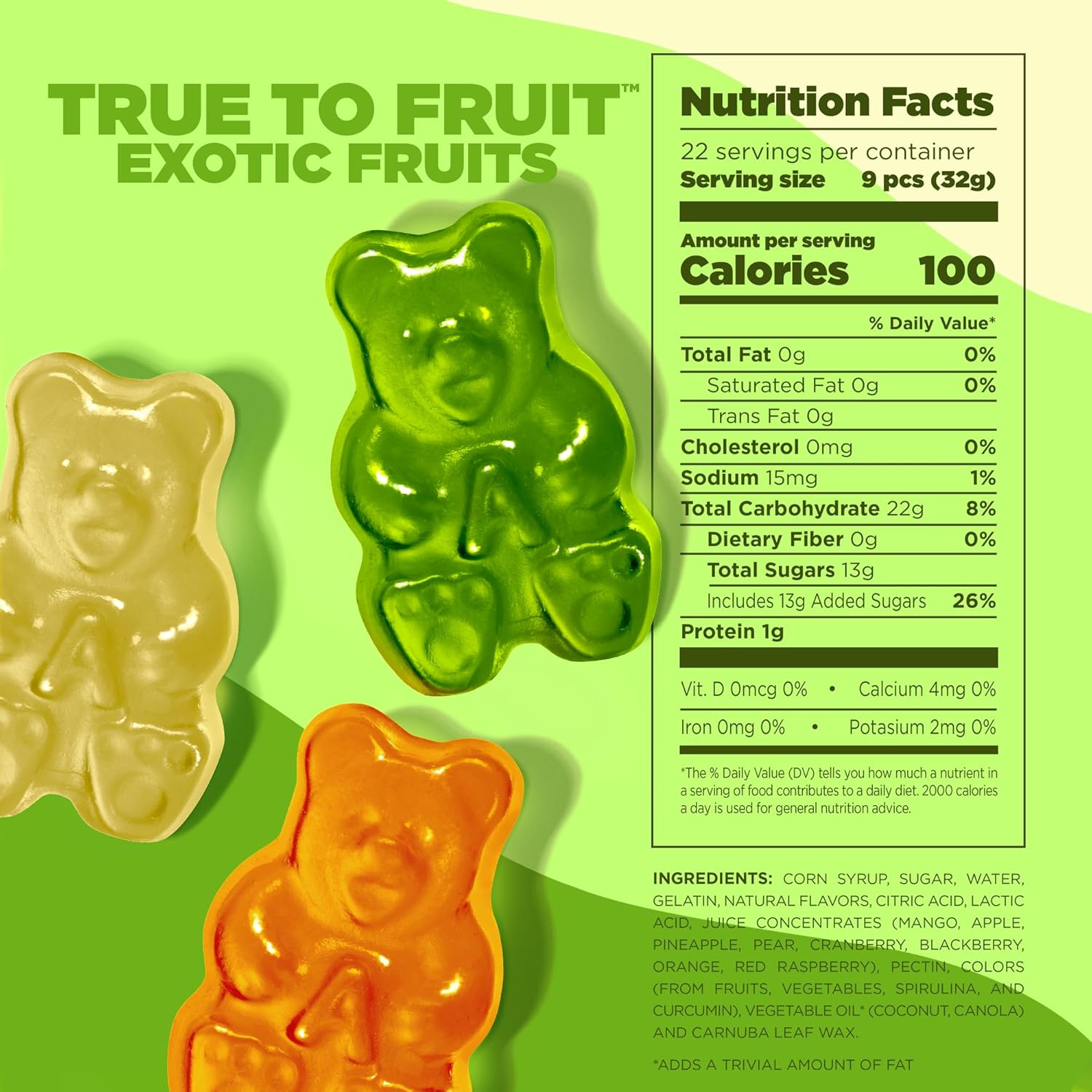 albanese world's best true to fruit exotic fruits, 25oz bag, 8 flavors, soft gummy bears, share size
