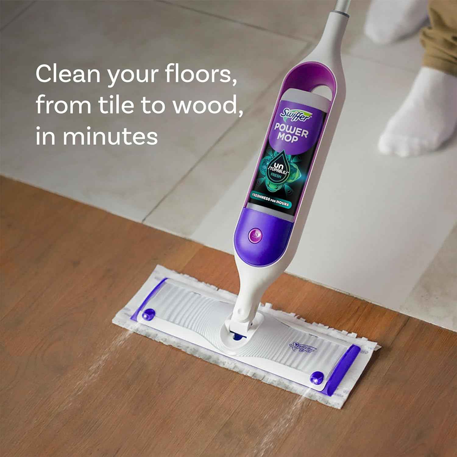 Swiffer PowerMop Floor Cleaning Solution with Unstopables Fresh Scent, PowerMop Refills, Floor Cleaner for Mopping, 25.3 fl oz, 2 Pack