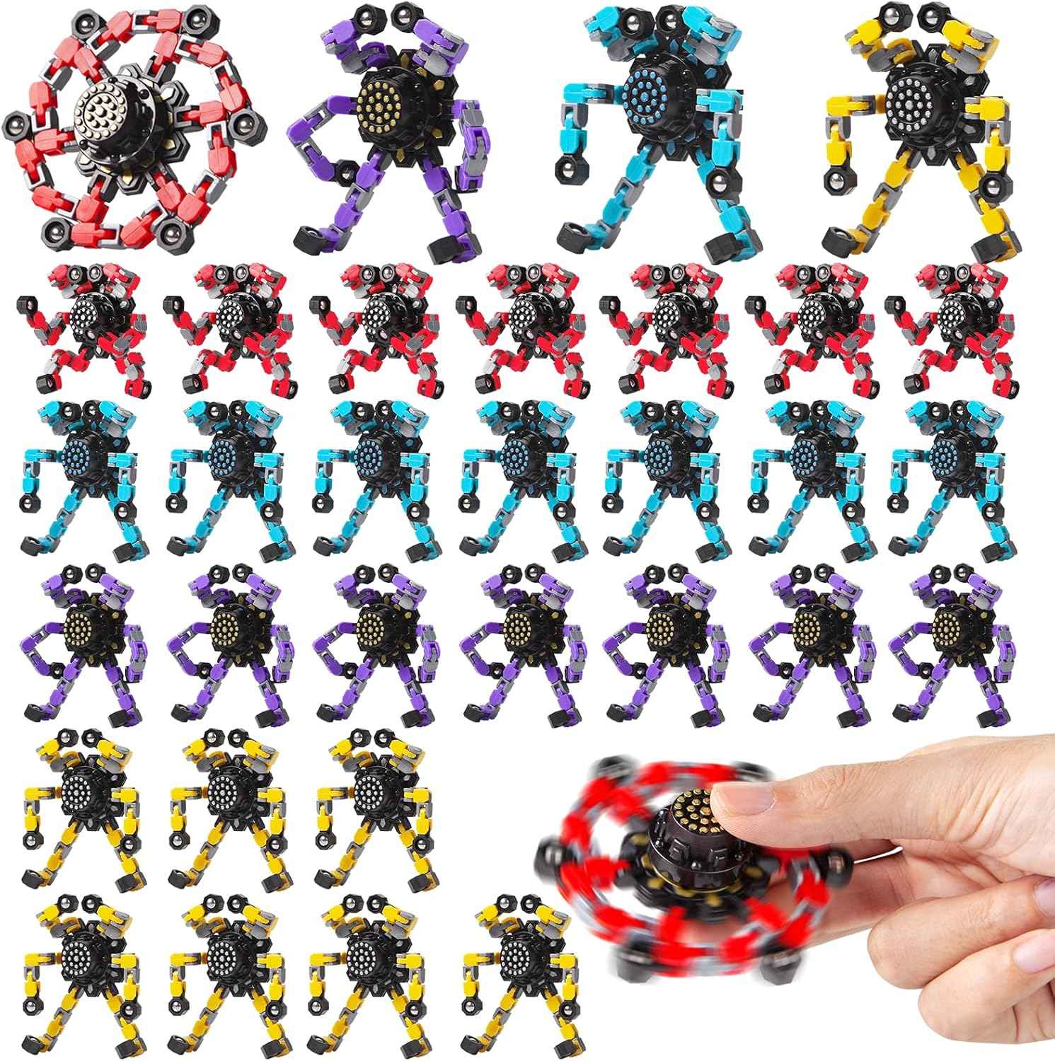 Valentines Day Gifts Transformable Fidget Spinners Toys 4 Pcs for Kids and Adults Stress Relief Sensory Toys for Boys and Girls Age 8-13 Fingertip Gyros Easter Basket Stuffers for Teens