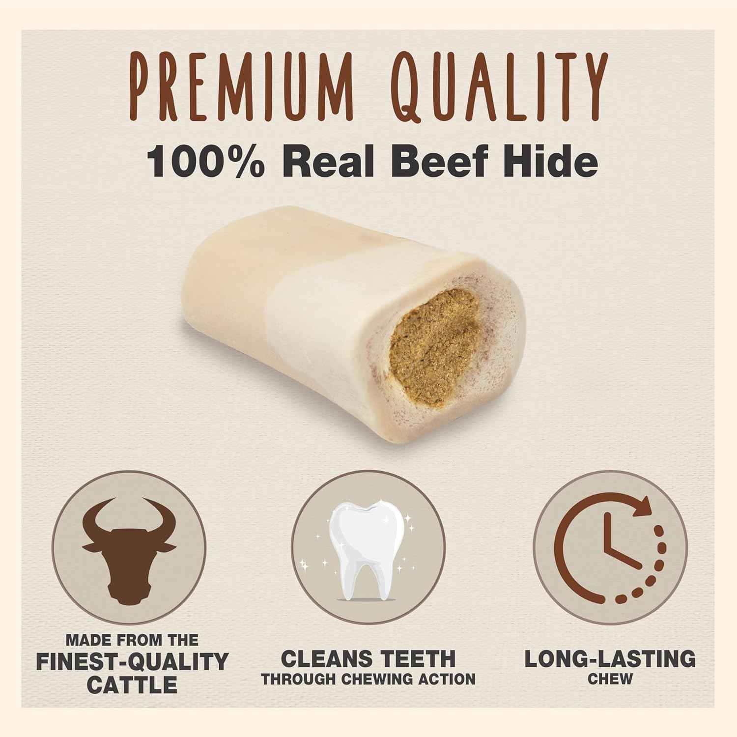 Cadet Stuffed Shin Bone, Long-Lasting Dog Chew Bones for Aggressive Chewers, High Protein Filled Bone Dental Chew for Dogs, Peanut Butter Flavor Filling, 5-6" for Large Dogs