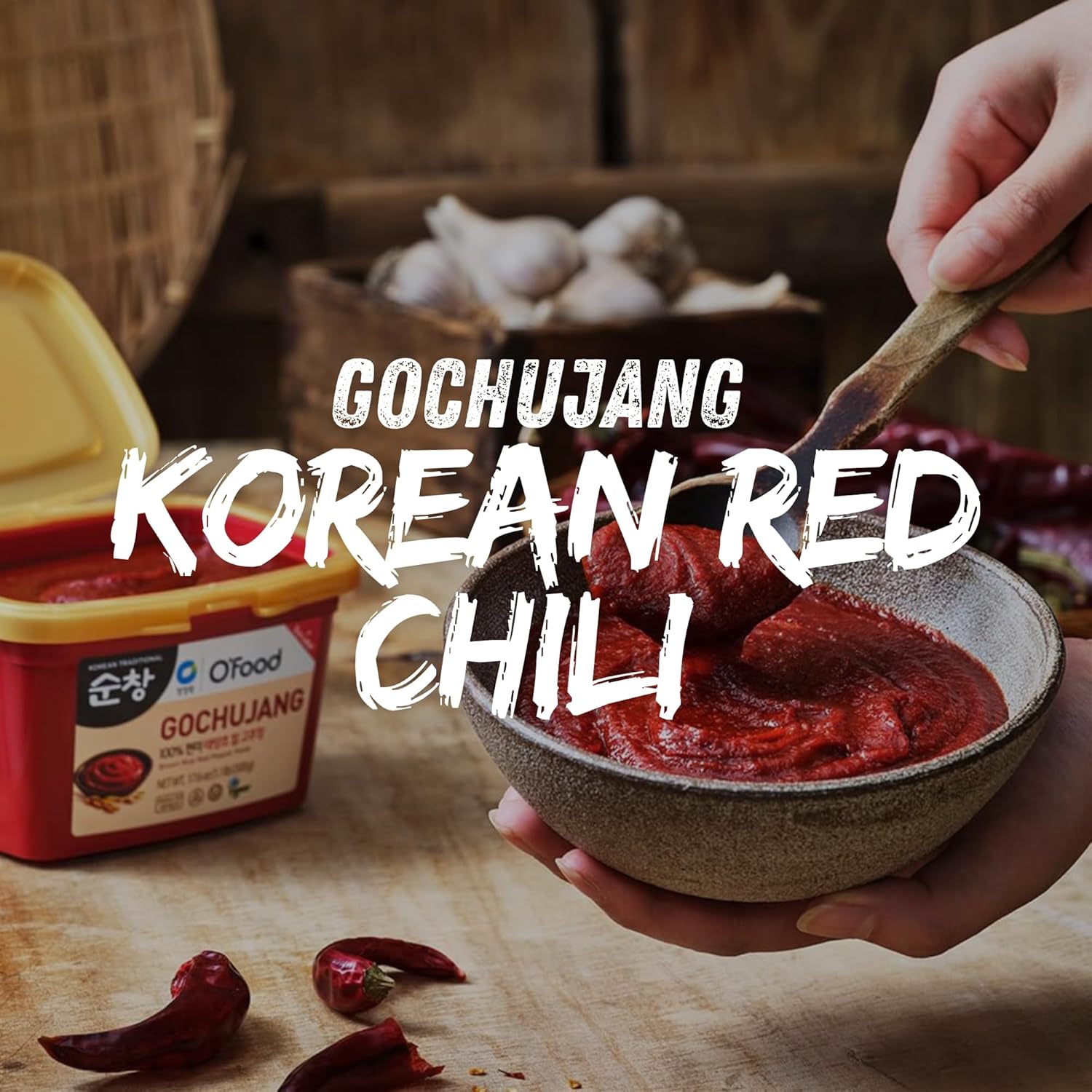 O'food Gochujang Korean Red Chili Paste, 1.1 lb (500g) - 0 Fat/ 0 Cholesterol / 40 Calories/Serving, Spicy & Sweet Savory Fermented