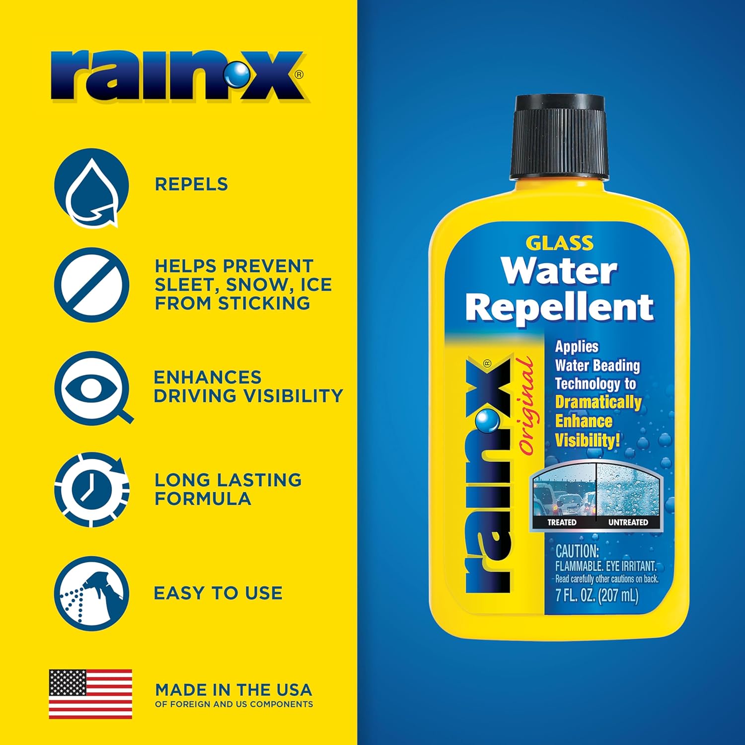 Rain-X 800002243 Glass Treatment, 7 oz, exterior glass treatment for improved wet weather driving visibility