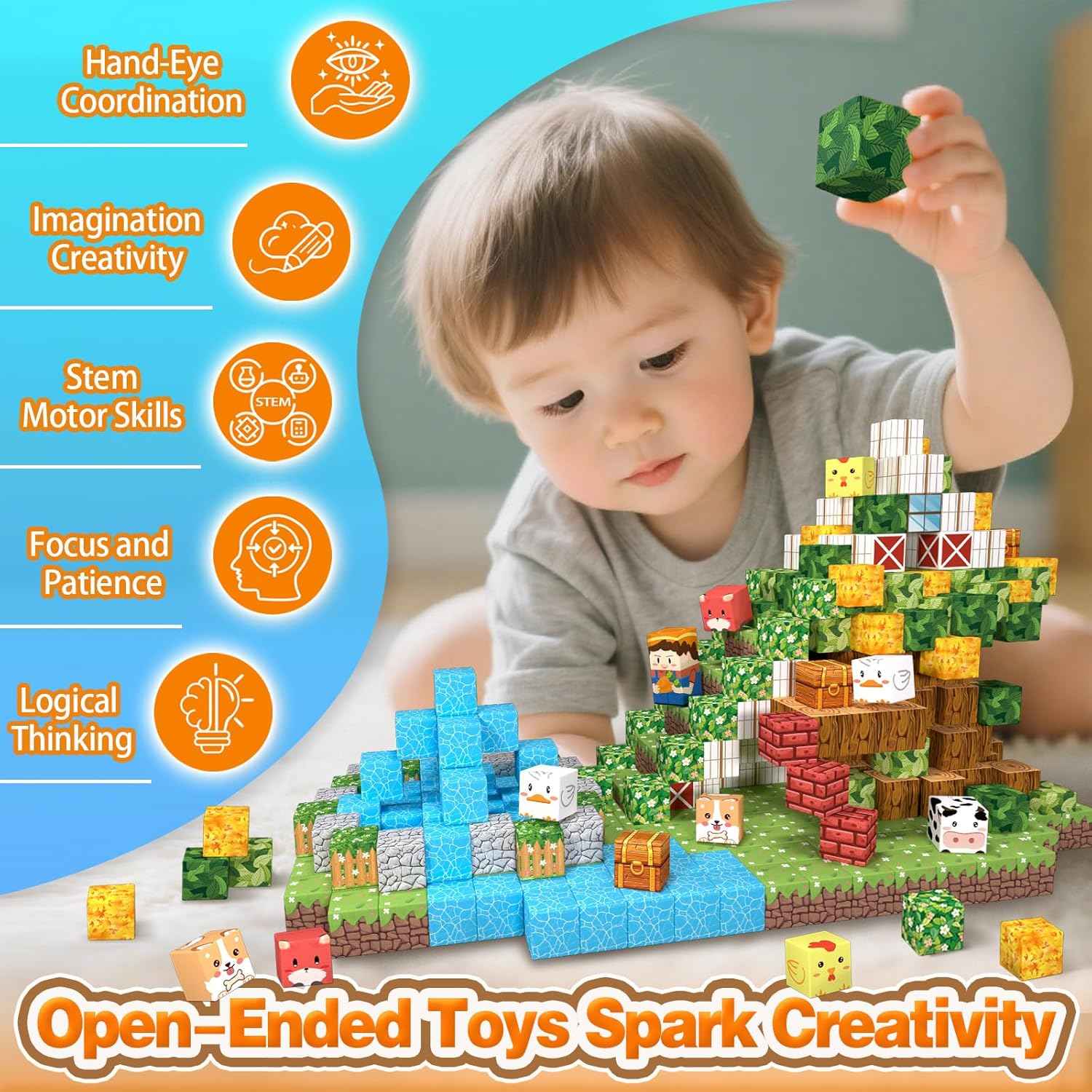 Payleeg Magnetic Blocks, Forest Animals Magnet World Set, Magnetic Building Cubes for Boys Girls Age 4-8, 5-7, 8-12, STEM Montessori Sensory Toys for 3+ Toddlers, Travel Outdoor Toy Gifts for Kids
