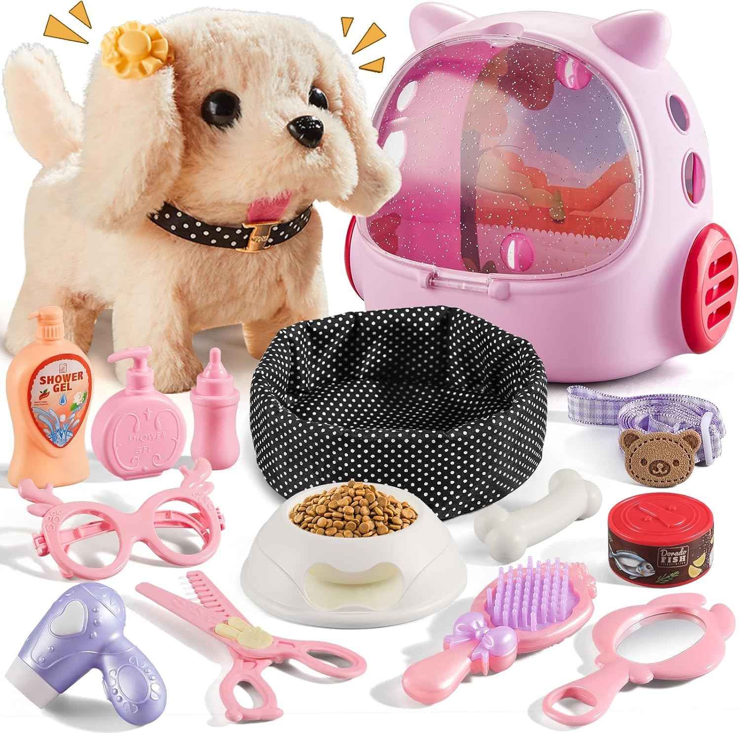16 Pcs Robot Dog Toys for Girls, Toys for 3 4 5 6 7 8 Year Old Girls Kids Boys, Realistic Robot Puppy Toddlers Girl Toy for 5-7 6-8, Ideas Birthday Gifts for Girl 3 4 5 6 Year Old