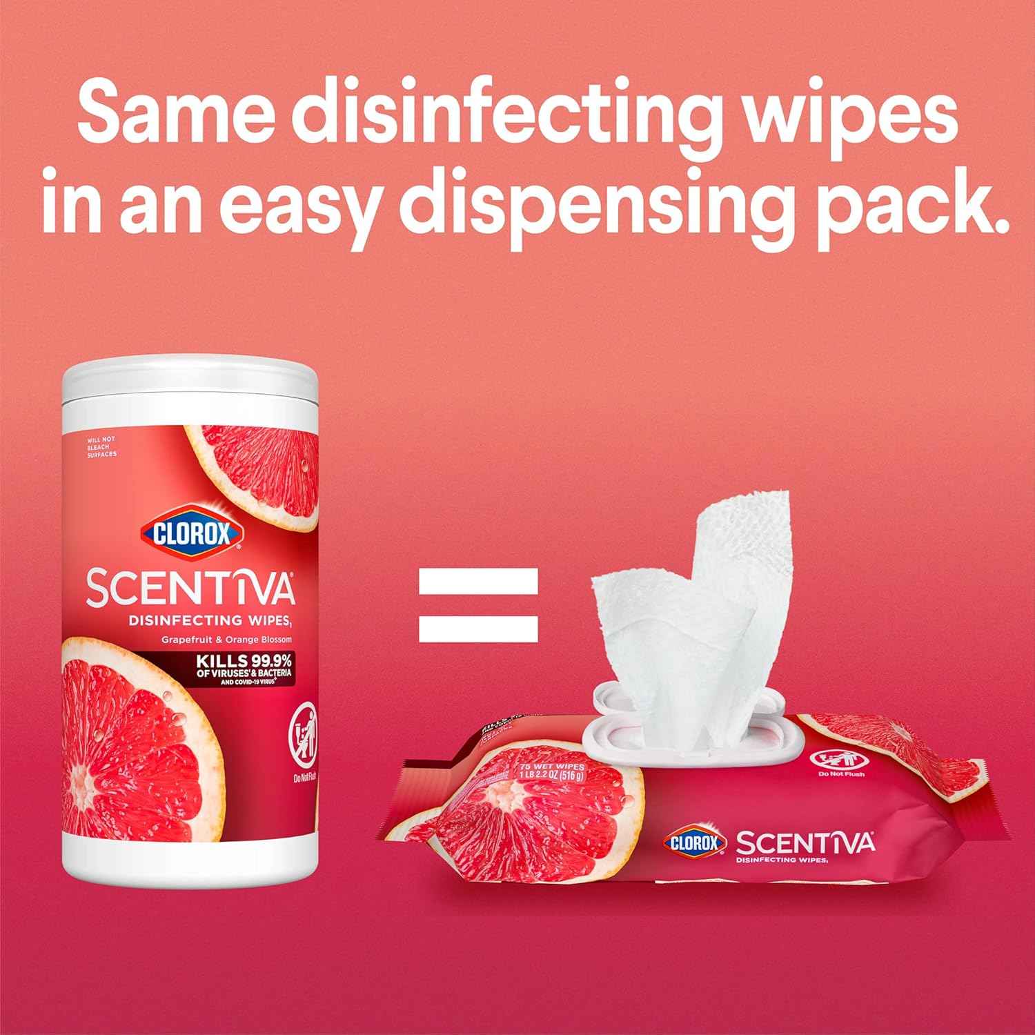 Clorox Scentiva Disinfecting Wipes, Grapefruit and Orange Blossom, 75 Ct., Pack of 3 (Pack May vary)