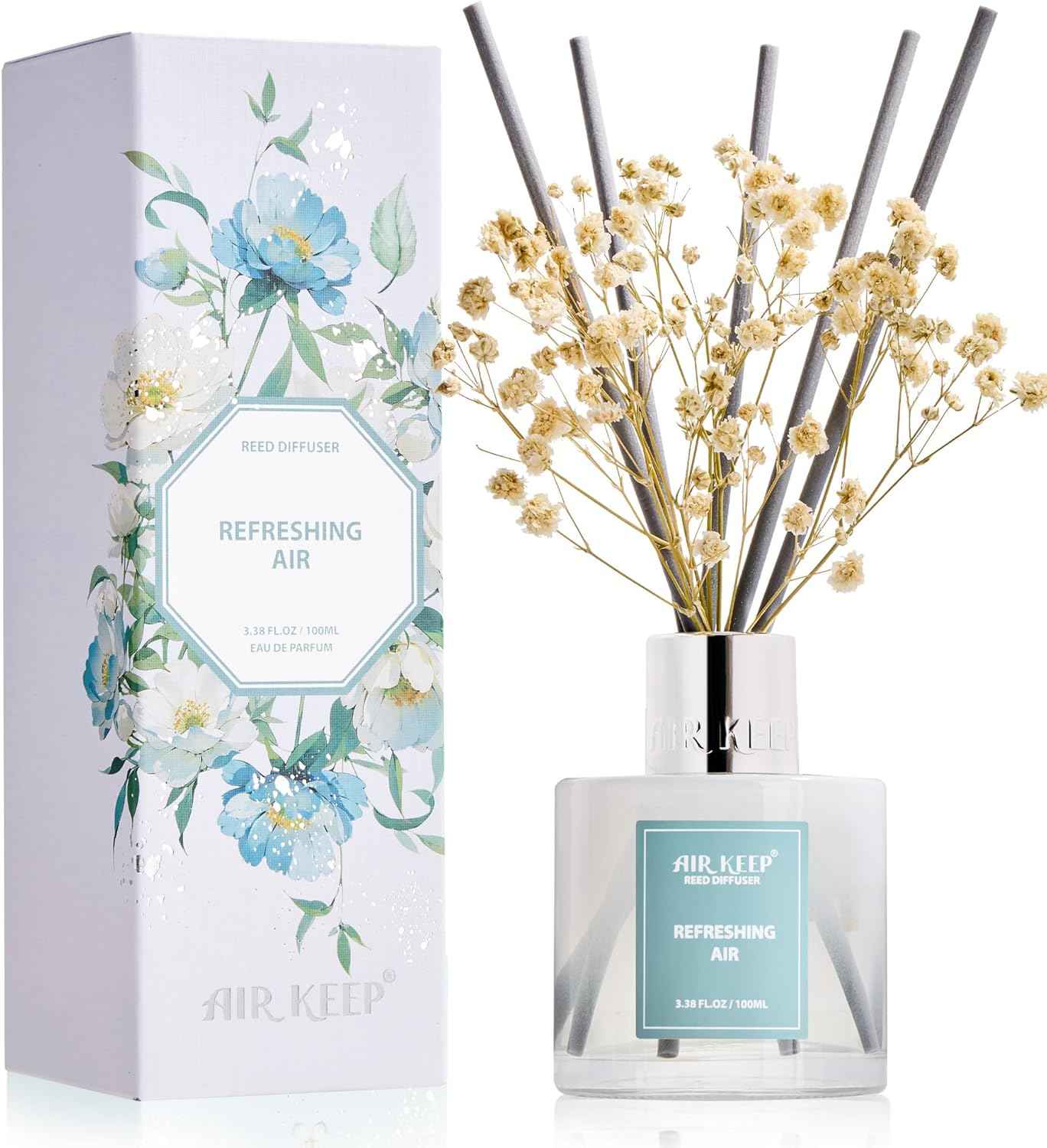 Airkeep Reed Diffuser Set,3.38 fl oz (100 ml) - Clean Linen Oil Diffusers with 8 Reed Sticks,Home Fragrance Reed Diffuser for Bathroom Shelf Decor