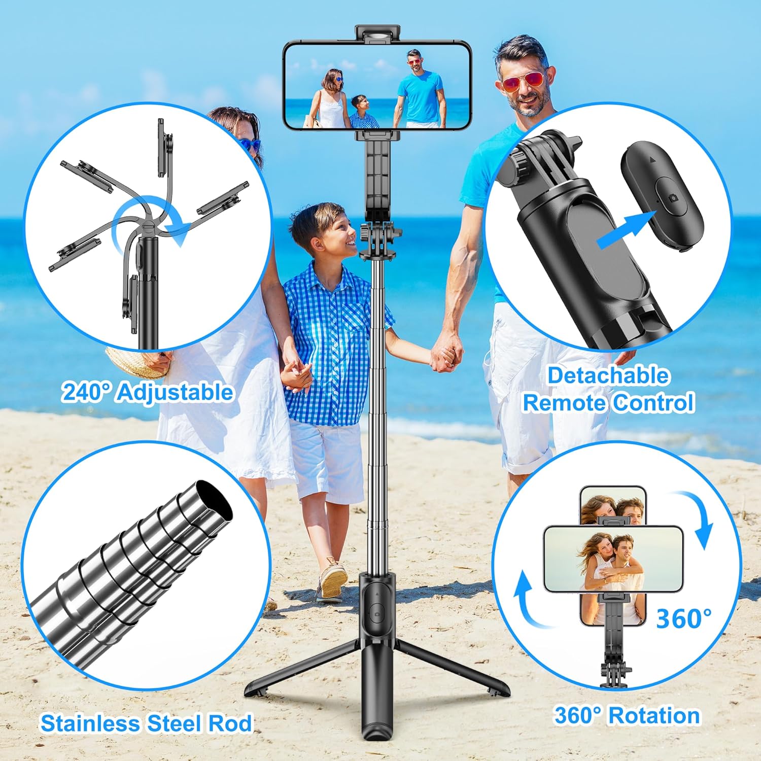 SelfieShow Selfie Stick, Extendable Selfie Stick Tripod with Wireless Remote and Tripod Stand, Portable, Lightweight, Compatible with iPhone 17 16 15 14 13 12 Pro Xs Max/Samsung Smartphone and More
