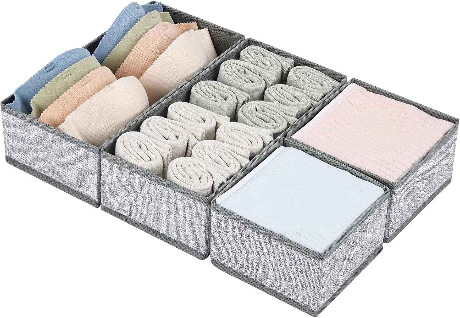 DIMJ Drawer Organizers Clothes, Set of 4 Dresser Organizer Bins, Fabric Closet Organizers and Storage, Shallow Drawer Dividers for Nursery, Clothing, Baby Clothes, Socks, Underwears, Tie (Beige)