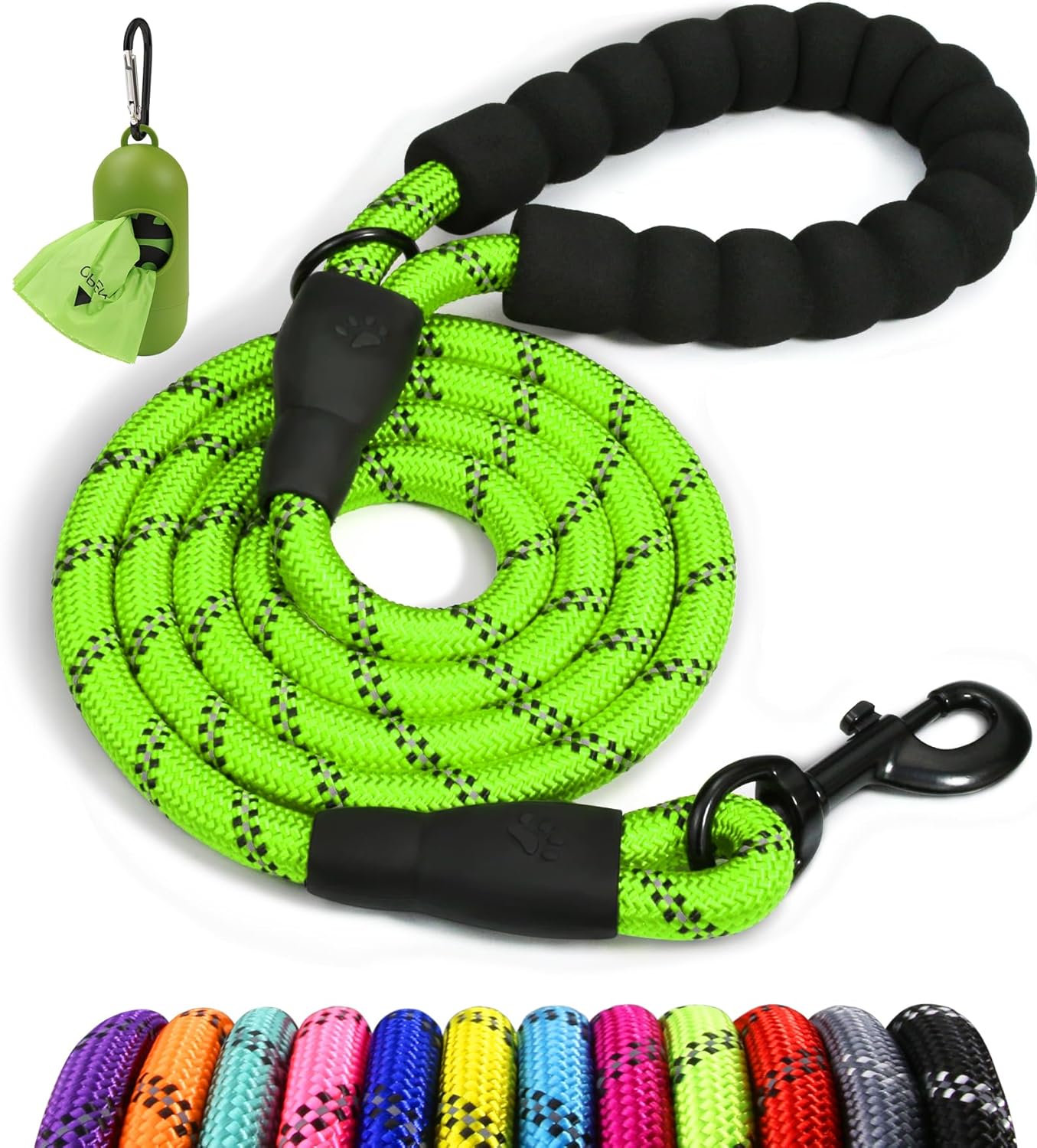 Taglory 6 FT Rope Dog Leash for Medium Large Dogs with Padded Handle, Reflective Threads, 1/2 inch, Black