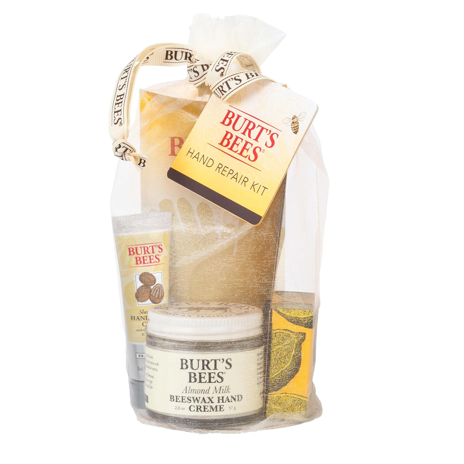 Burt's Bees Hand Repair Gift Set with 3 Hand Creams and Gloves - Almond Milk, Lemon Butter, Shea Butter