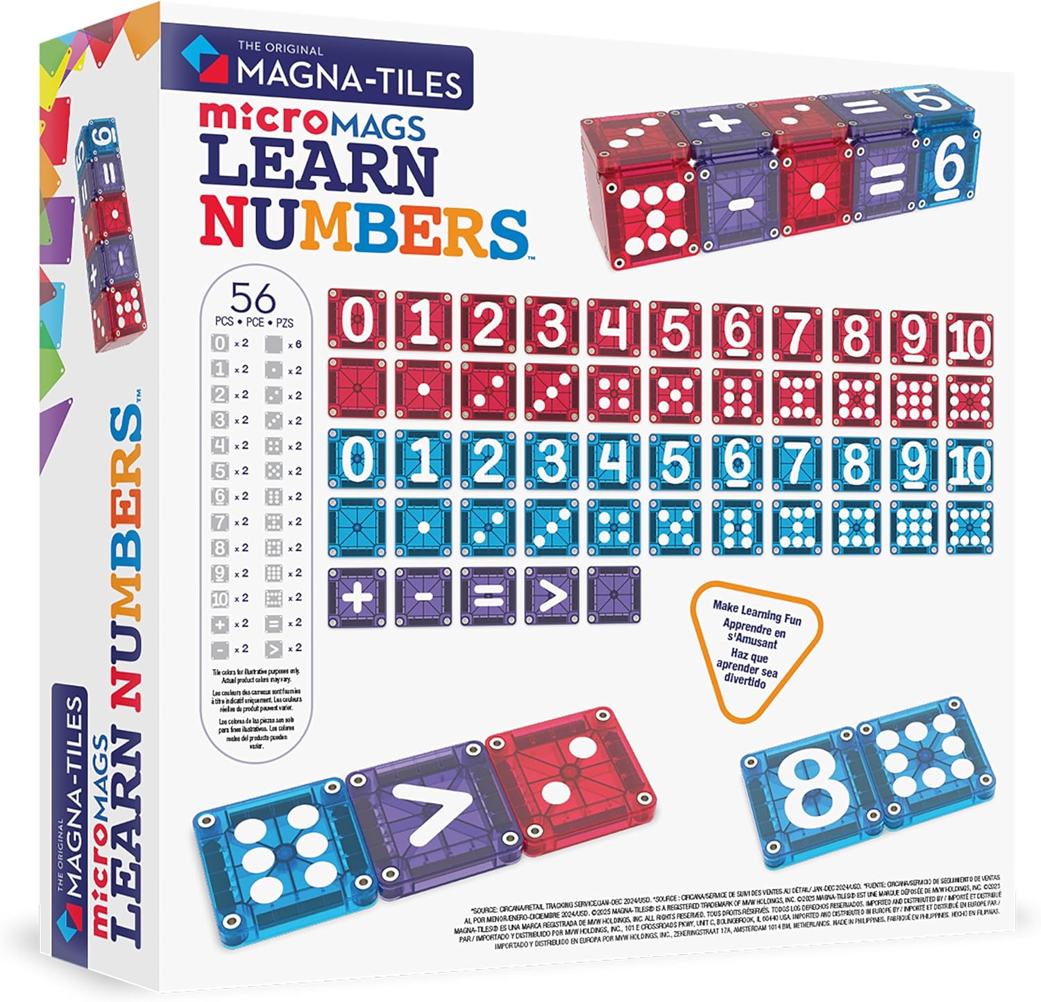 MAGNA-TILES microMAGS Learn Numbers 56-Piece Magnetic Construction Set, The Original Magnetic Building Brand