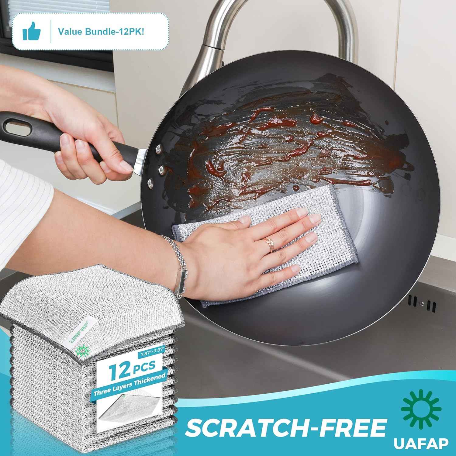 12 PCS Non Scratch Wire Dishcloth, Cleans Fast Without Scratching, Stands Up to Stuck-on Grime, Multi-Surface Safe, Wire Dishwashing Rag Cleaning Power for Everyday Jobs 7.87“ x 7.87”