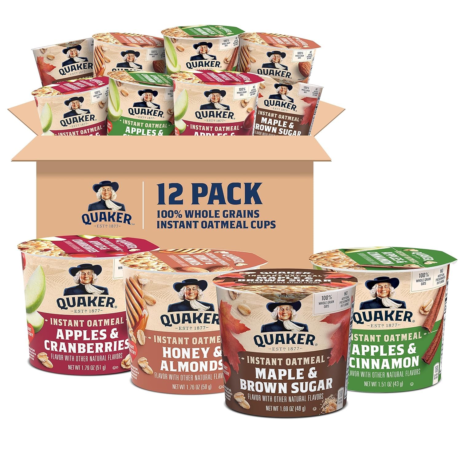Quaker instant oatmeal express cups, 4 flavor variety pack, 1.76 oz, pack of 12