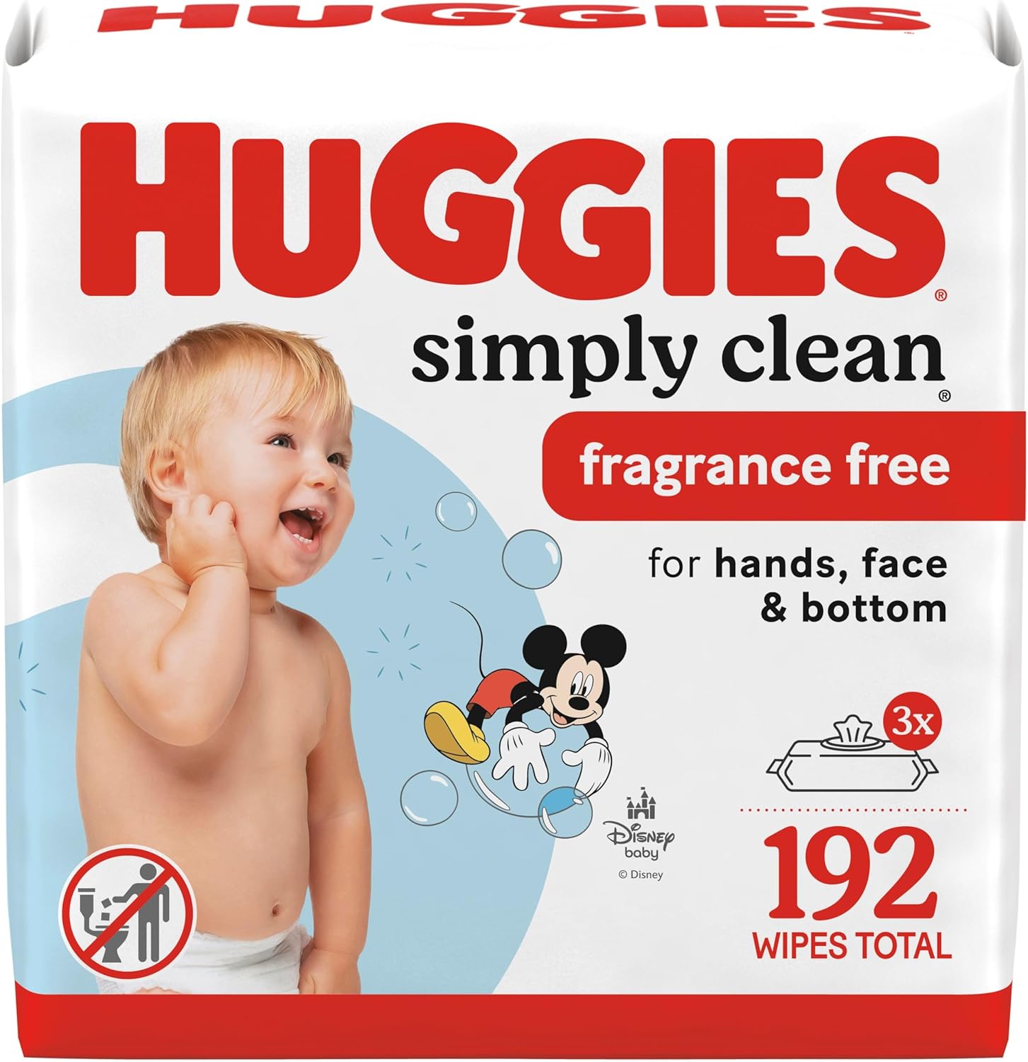 Huggies Simply Clean Unscented Baby Diaper Wipes, 3 flip-top packs, fragrance-free, 192 wipes total