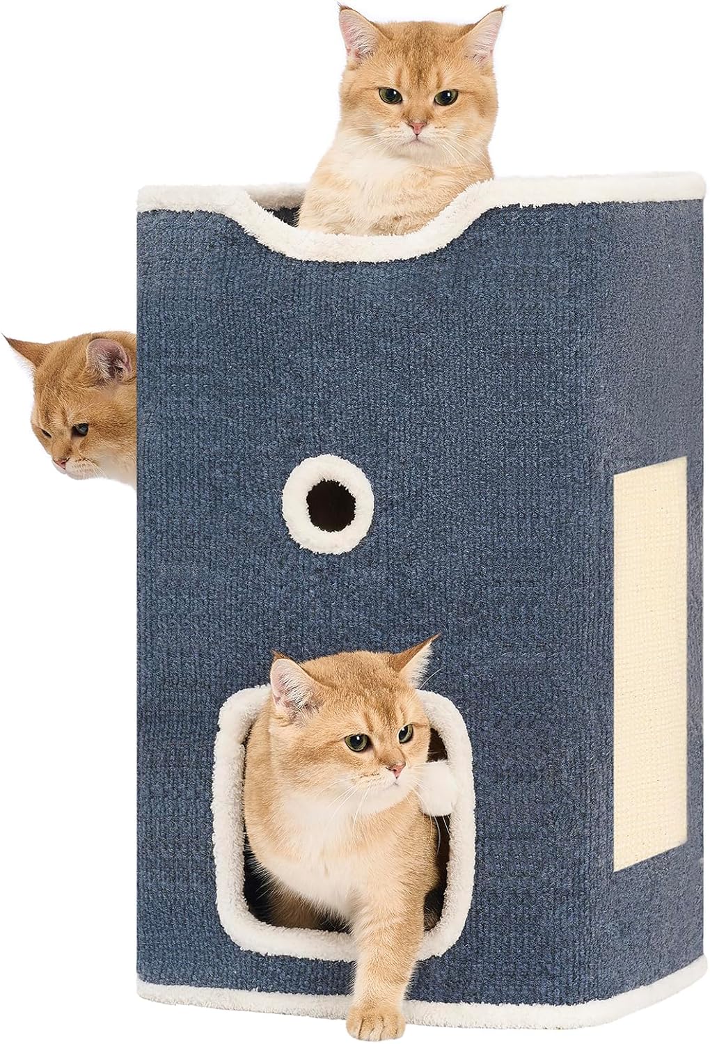 Cat House, 2-Story Cat Condo Cube with Scratch Pad, Fluffy Ball, and Multi-Level Hideout for Multiple Cats