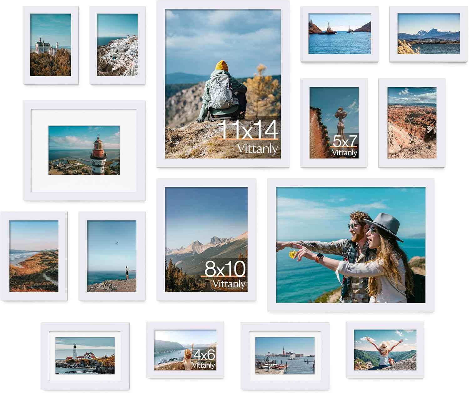 Vittanly 10 Pack Picture Frames Collage Wall Decor, Gallery Wall Frame Set for Wall or Tabletop Display, Engineered Wood and Shatter-resistant Plexiglass, Multi Sizes with 8x10, 5x7, 4x6 Frames, Black