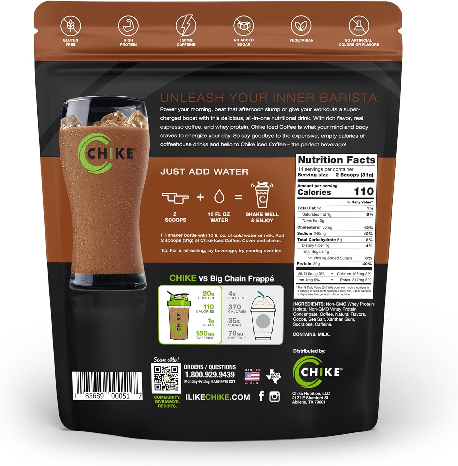 Chike Mocha High Protein Iced Coffee, 20g Protein, 2 Shots Espresso, 1g Sugar, Keto Friendly, Gluten Free, 14 Servings