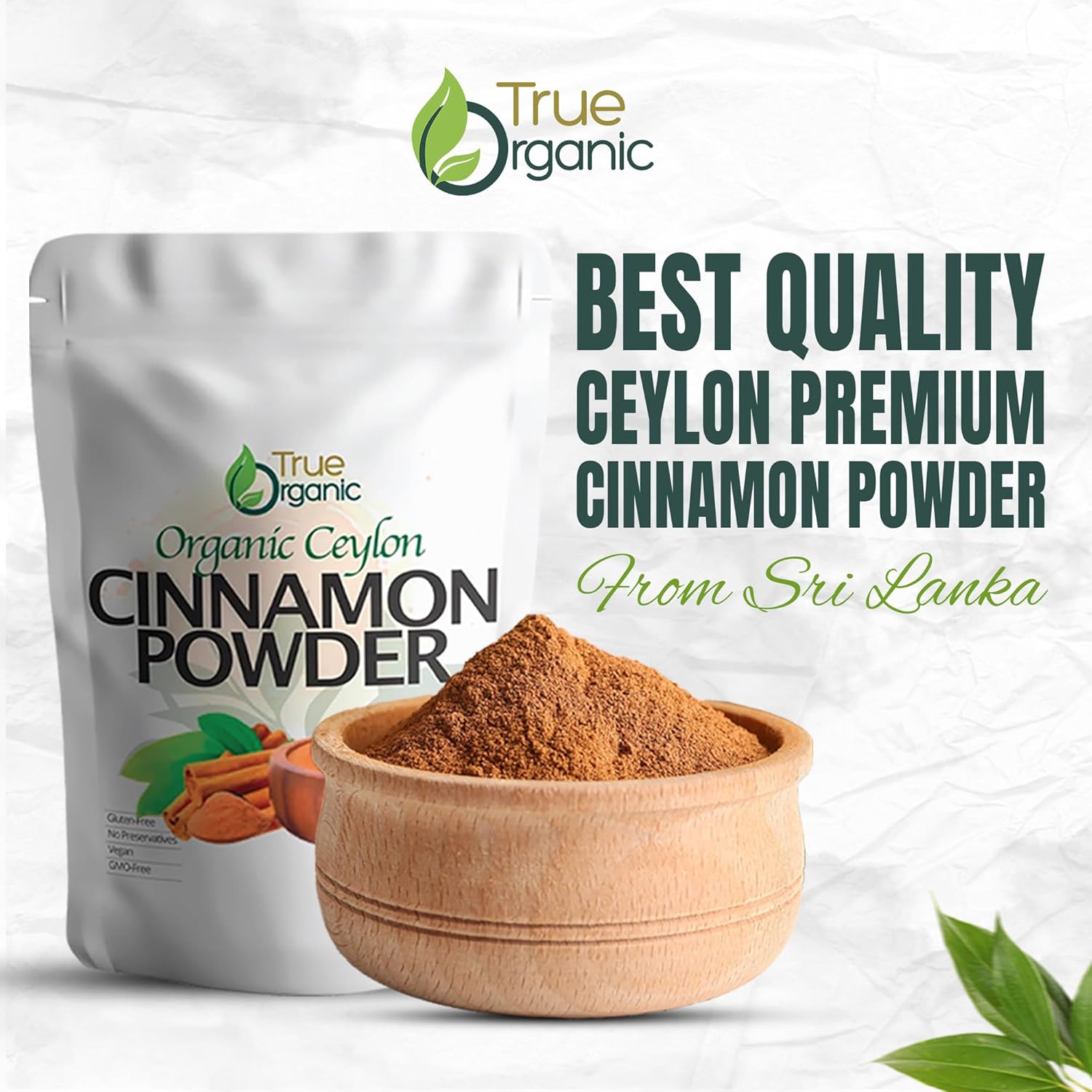 True Organic 1 lb Pure Ceylon Cinnamon Powder, Premium Grade, Gluten Free, USDA & Kosher Certified