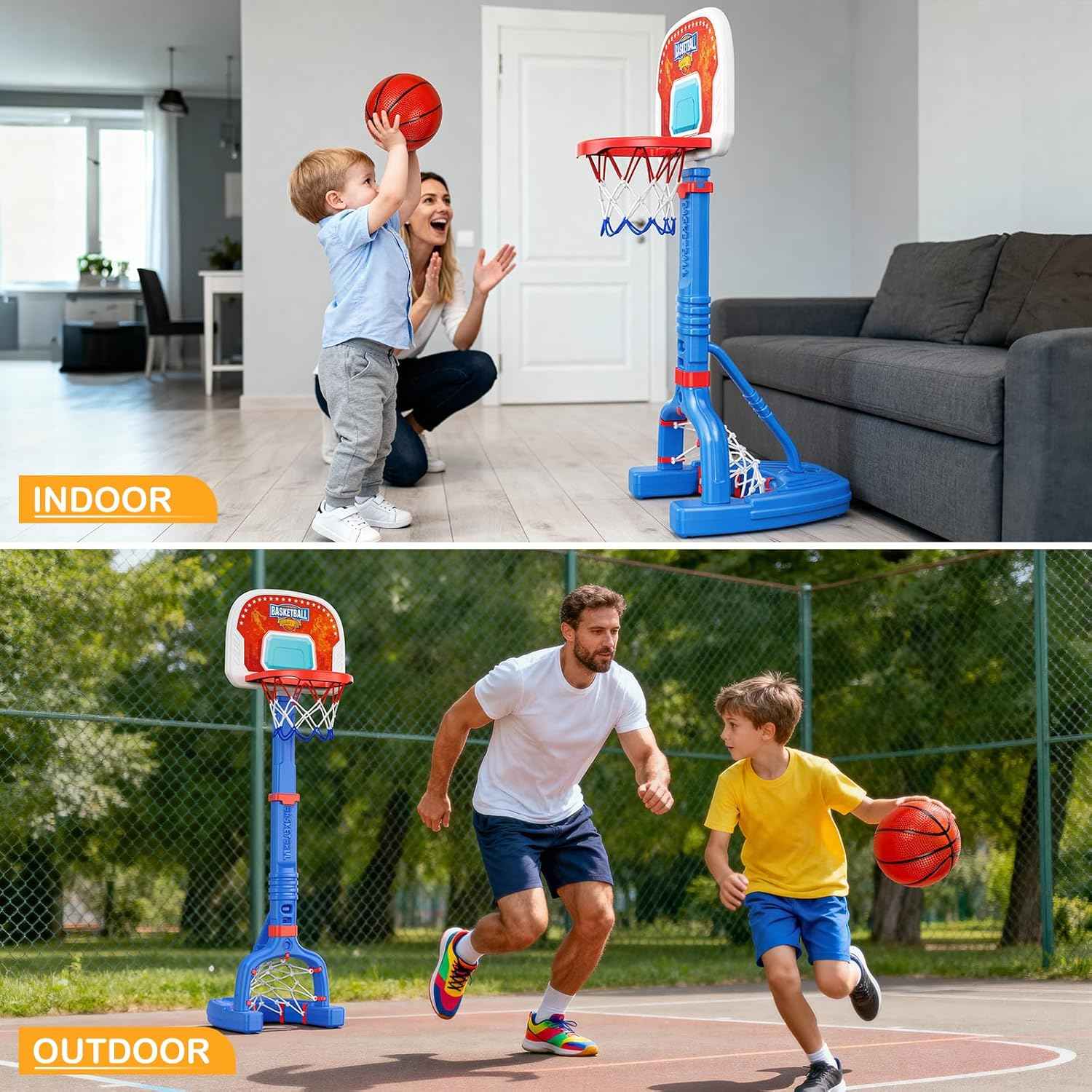 FLMAQE Toddler Basketball Hoop,Swimming Pool Basketball Hoop, Adjustable Mini Kids Basketball & Soccer Goal with4Balls & Ball Pumps for Indoor, Outdoor, Pool, Sports, Birthday Gifts for Children