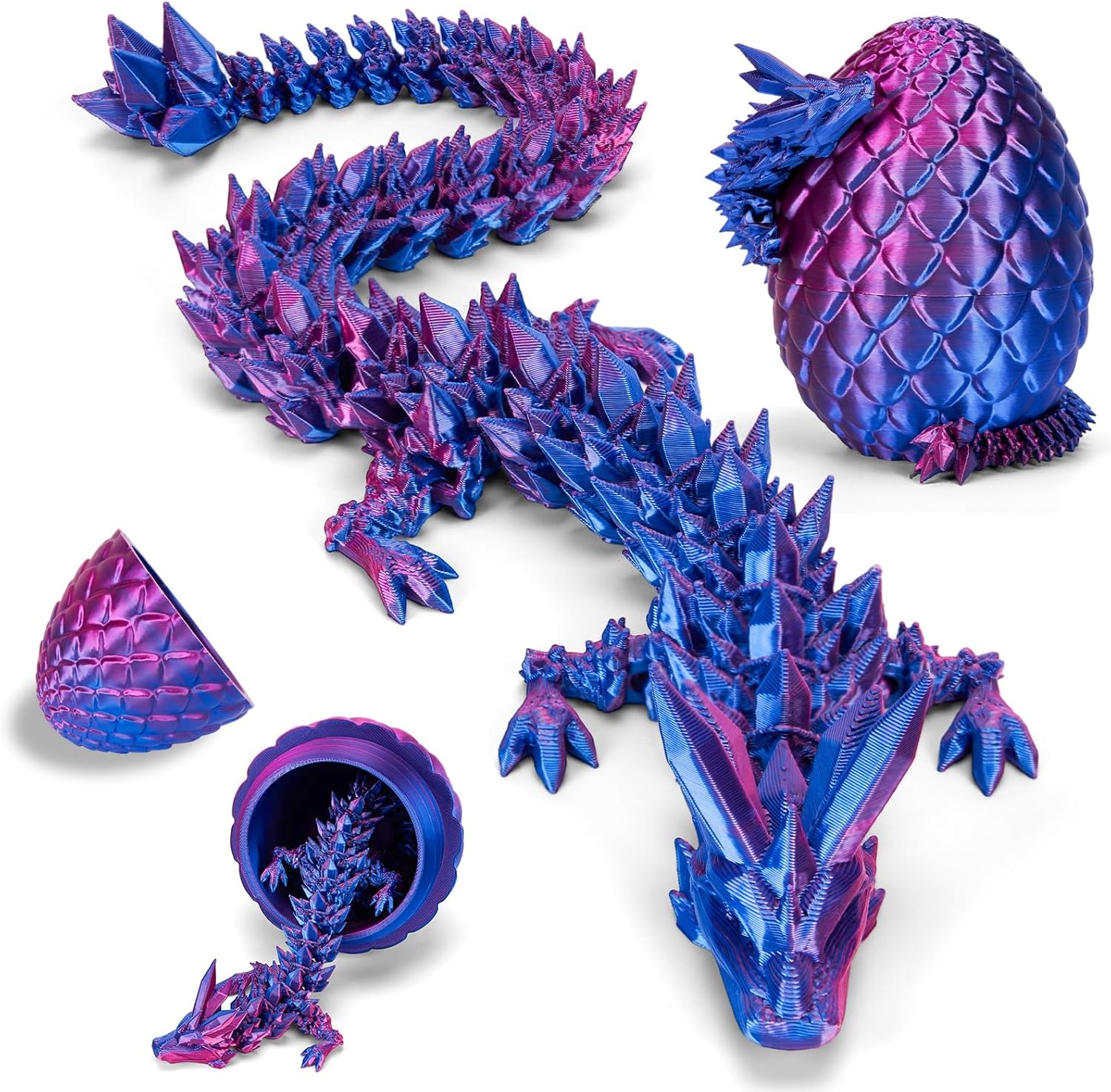 12 inch 3d printed dragon easter egg with fall protection and reinforced joints, eco-friendly fidget toy in rainbow color