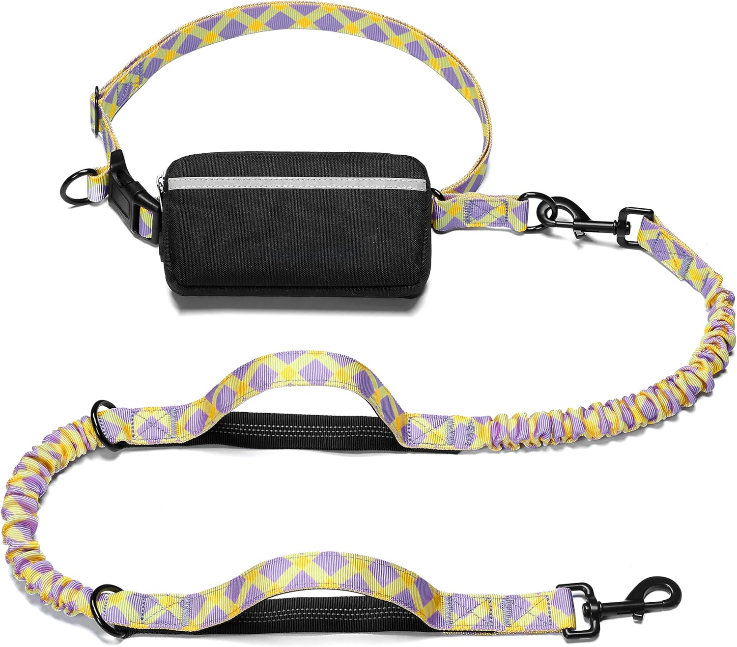 iYoShop hands-free dog leash with zipper pouch and dual padded handles for medium and large dogs (large, 25-120 lbs, black)