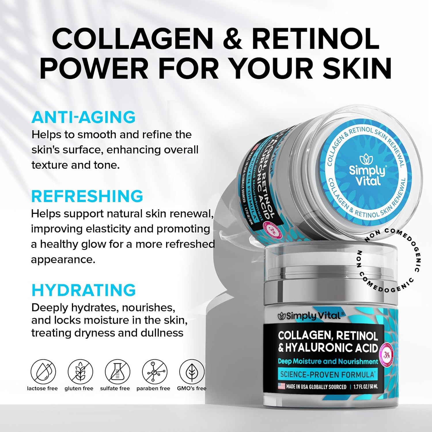 SimplyVital anti-aging collagen and retinol face cream, 1.7 fl oz, gently hydrates and firms skin