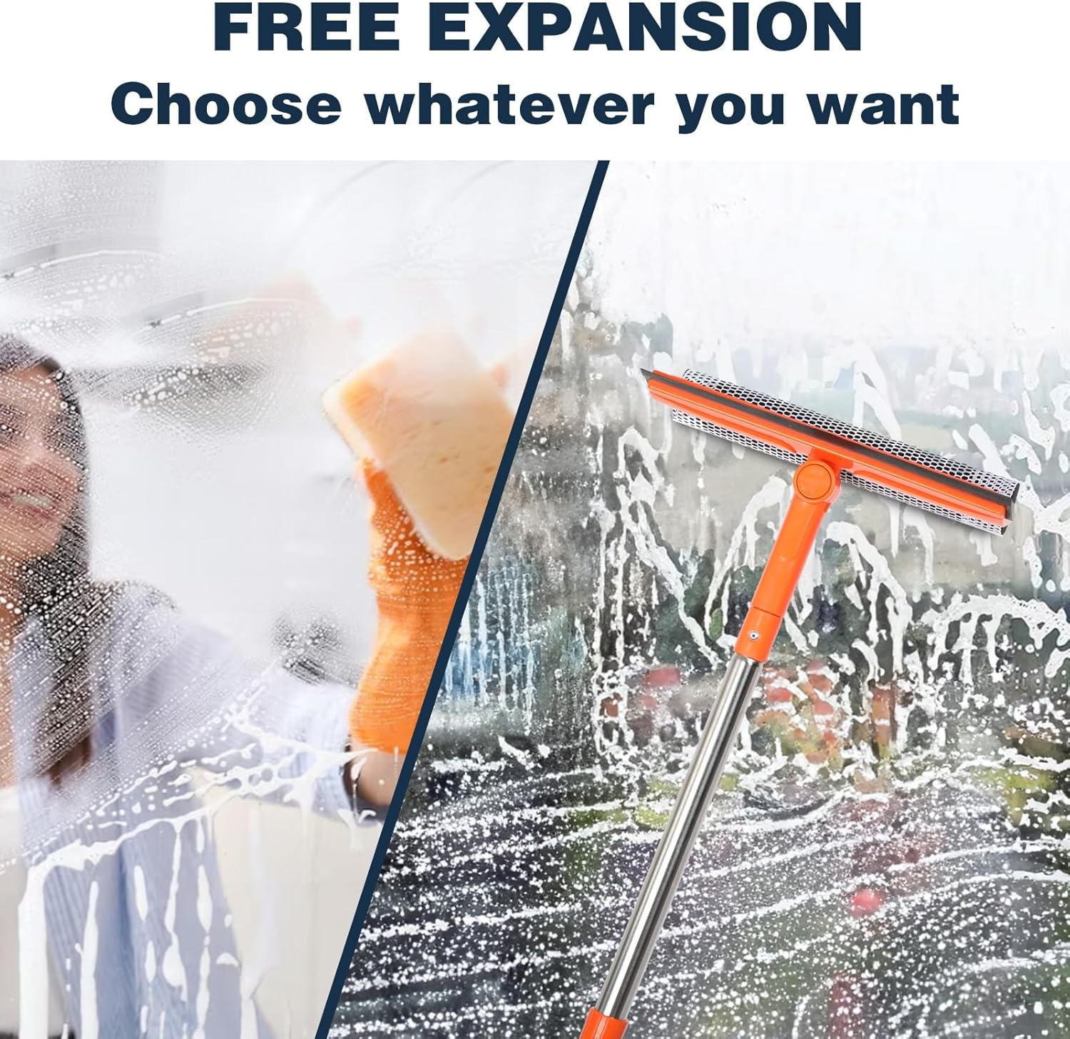 2 in 1 Professional Window Squeegee with soft rubber and sponge for car windshield and house windows
