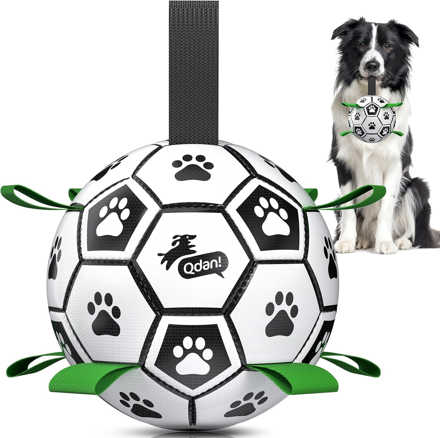 Qdan dog toys 6 inch world cup dog soccer ball with straps for small medium pet outdoor play