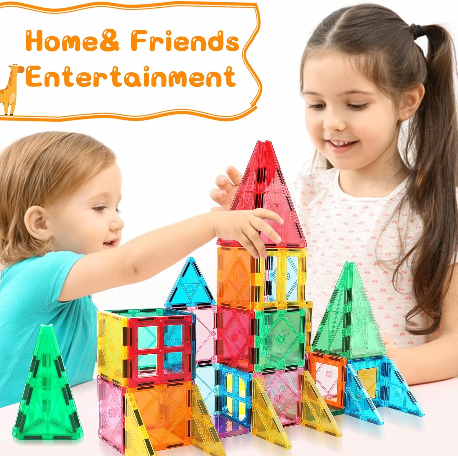 Mruikeny Magnetic Tiles Building Blocks for 3 4 5 6 7 8+ Years Old Boys Girls Colorful Magnet Stacking Toys Birthday Gift for Toddlers STEM Preschool Educational Construction Tiles Set