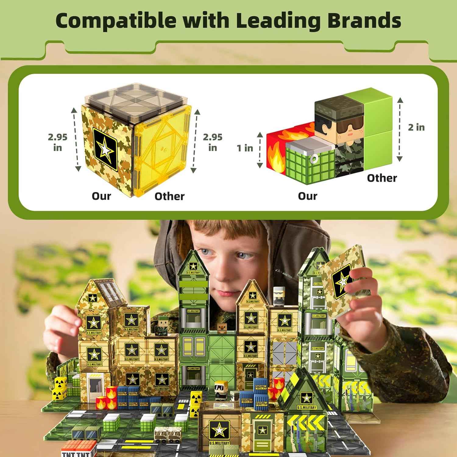 GobiDex 100PCS Magnetic Building Blocks Army Toys, STEM Military Magnetic Tiles with Army Men, Magnet Construction Toys for Toddler Kids Ages 3-5 5-7 4-8, Birthday Gifts for 3+ Year Old Boys Girls