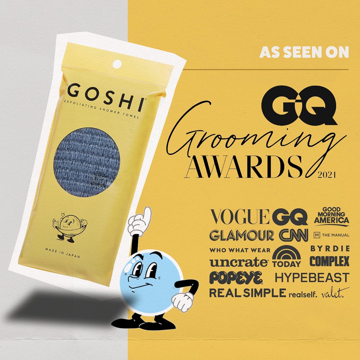 GOSHI exfoliating shower towel - rip-resistant exfoliating washcloth for all skin types - made in japan - soft and gentle
