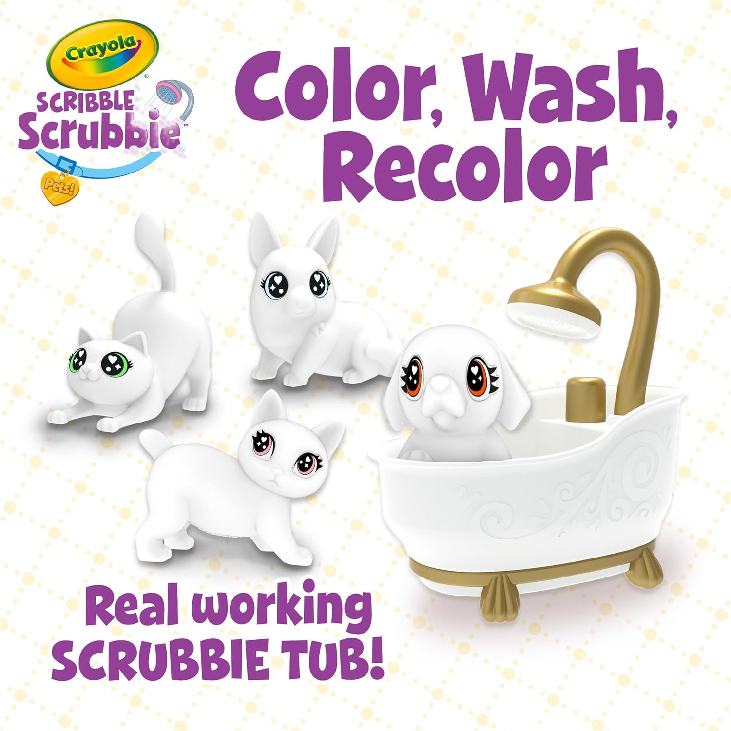 Crayola Scribble Scrubbies Glam Pack (4 Pets), Washable Pet Care Toy & Coloring Animal Craft Kit, Gift for Kids, Playset for Girls & Boys, Ages 3+